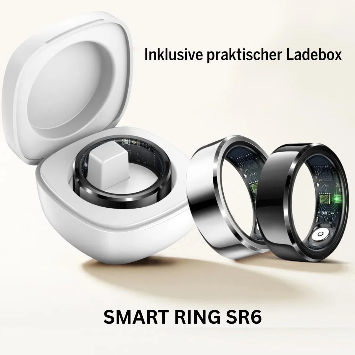 Beafon, felixx, Smart Ring, SR6, Silber, Größe 9, (59,5mm), Fitness Tracking, Herzfrequenz, Blutdrucküberwachung, Schrittzähler, IP68, Bluettooth, Edelstahl,inkl. Ladebox, Akkulaufzeit bis 7 Tage