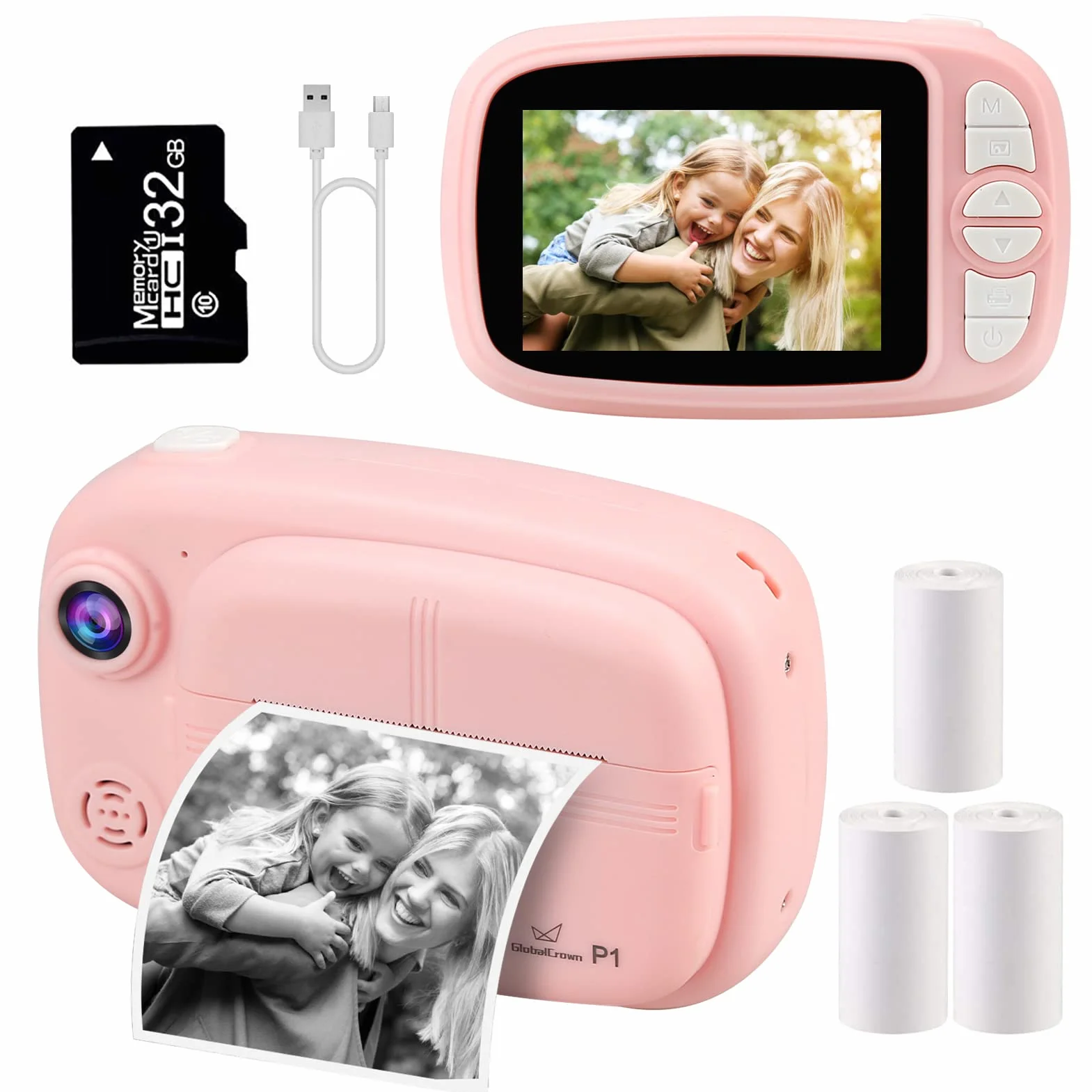 GlobalCrown Sofortbildkamera Kinder,Digitalkamera kinderkamera sofortbildkamera fotoapparat Kinder Kamera Geschenke für 3-12 Jahre Jungen Mädchen (einschließlich 4 Rollen Druckpapier und 32GB Karte)