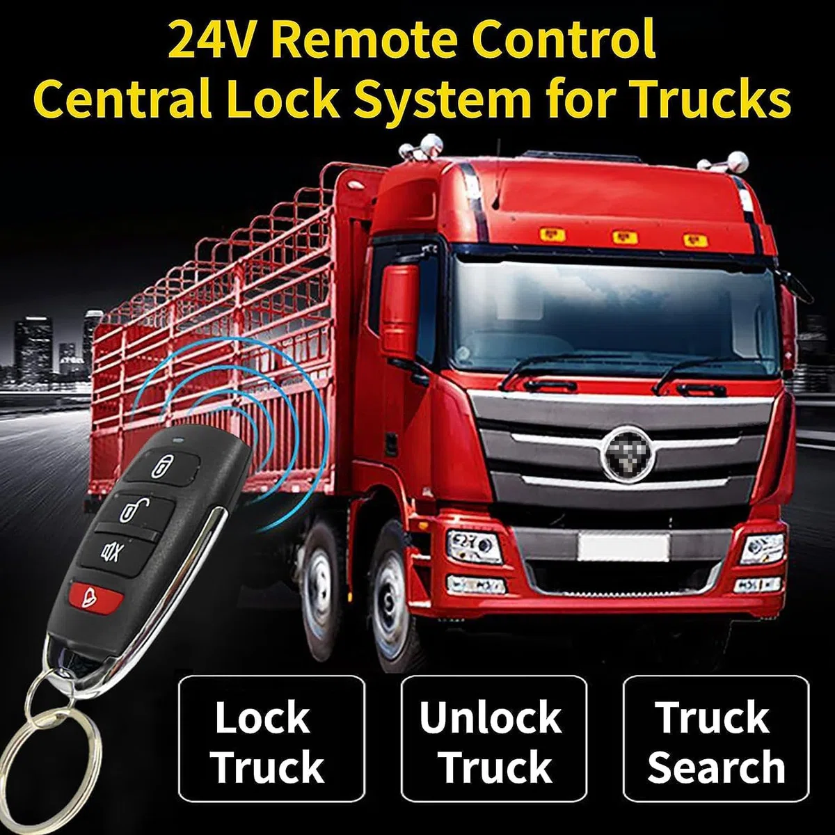 Power Central Locking System 24V DC, Auto Remote Control Vehicle Keyless Entry System for Truck 2 Doors Automotive Replacement Door Lock Kit Motors with Lock, Unlock, Truck Search