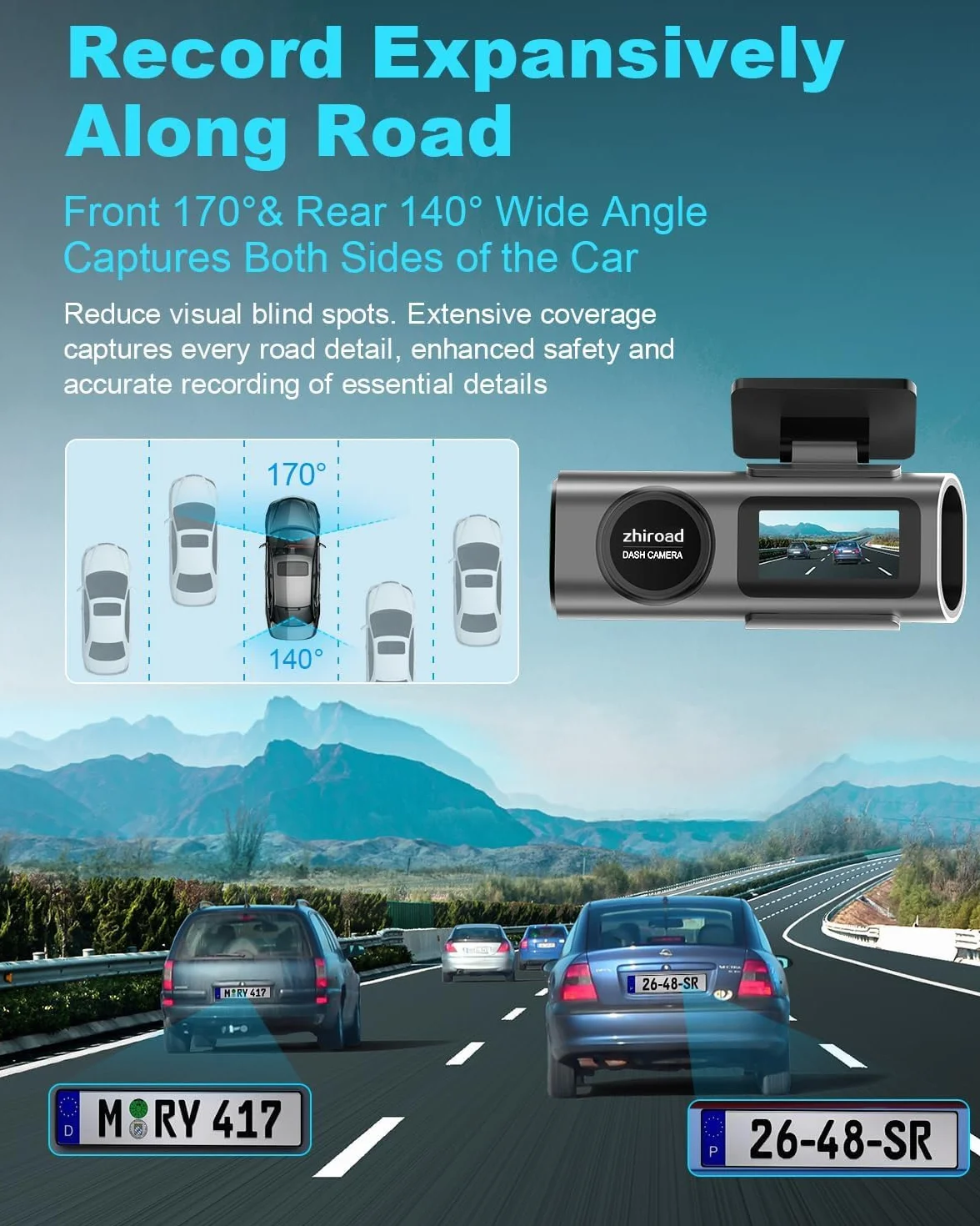 Dashcam Auto Vorne Hinten 4K+1080P,WiFi Dashcam mit Parküberwachung,64G SD Karte,Super Nachtsicht, WDR, 170°+140° Weitwinkel, 1.47“ IPS-Bildschirm,G-Sensor, Loop-Aufnahme, APP Steuerung