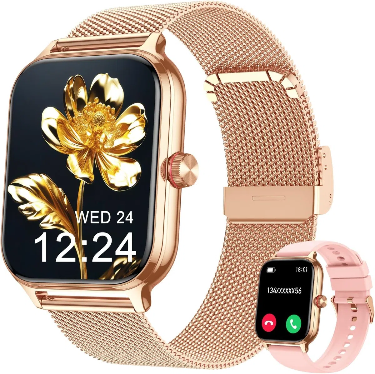 LODIMEKE Smartwatch Herren Damen Telefonfunktion Blutdruck Herzfrequenz Schlaf 1.96'' AI Fitnessuhr IP67 wasserdicht Schrittzähler