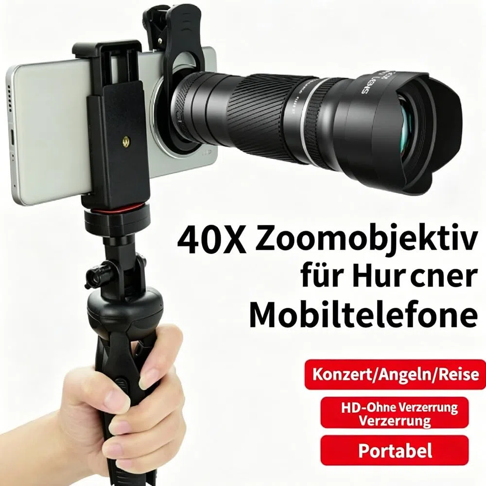 40X Handy Teleobjektiv, Monokular Fernglas, zoombar, für professionelle Smartphone-Fotografie, Fernaufnahmen & Outdoor red Circle