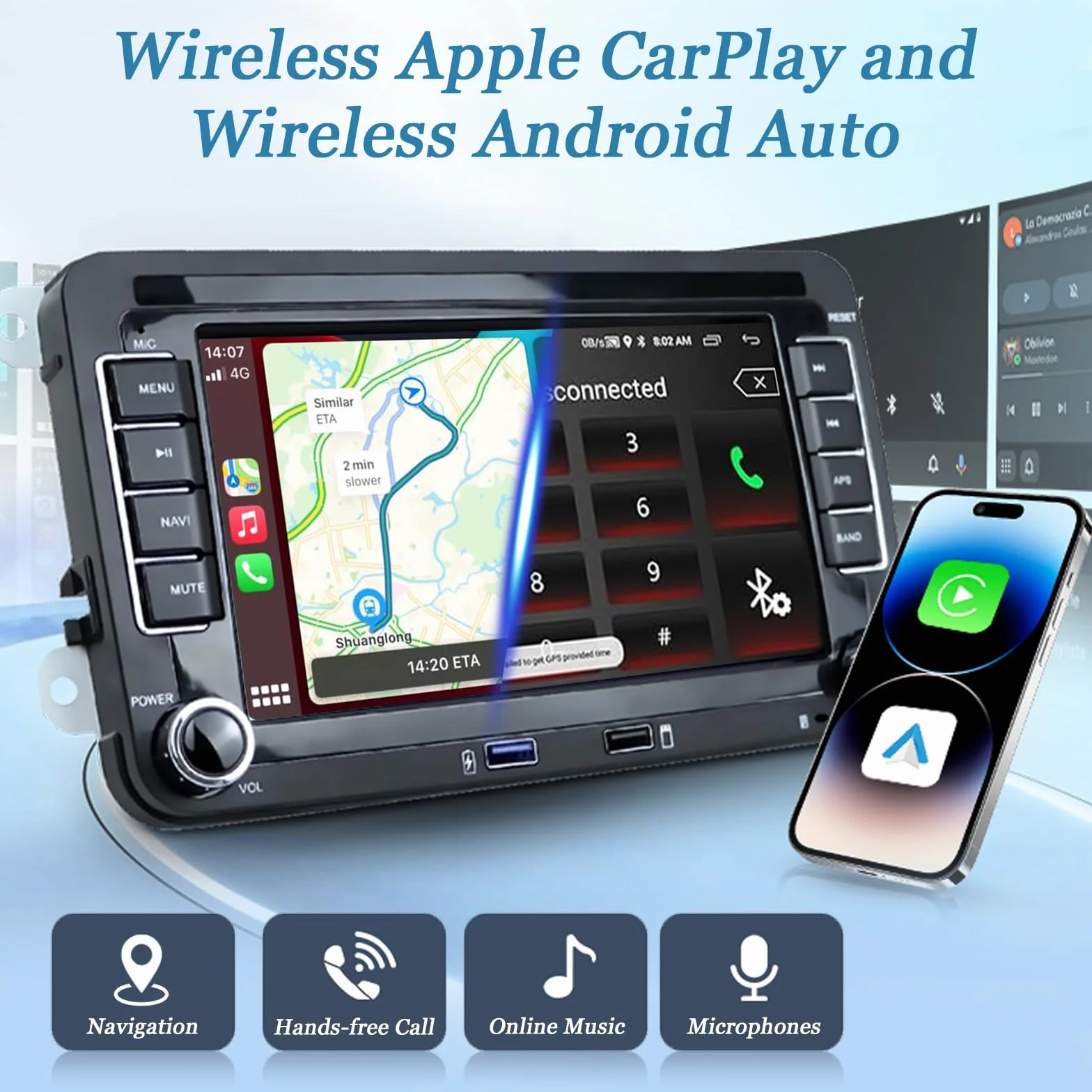 Autoradio Bluetooth Bildschirm für VW Golf 5 6 Polo T5 Passat Touran Sitz mit FM/AM, Apple Carplay, Android Auto, SWC, Mirror Link, 2 Din Dab Autoradio Touch Display