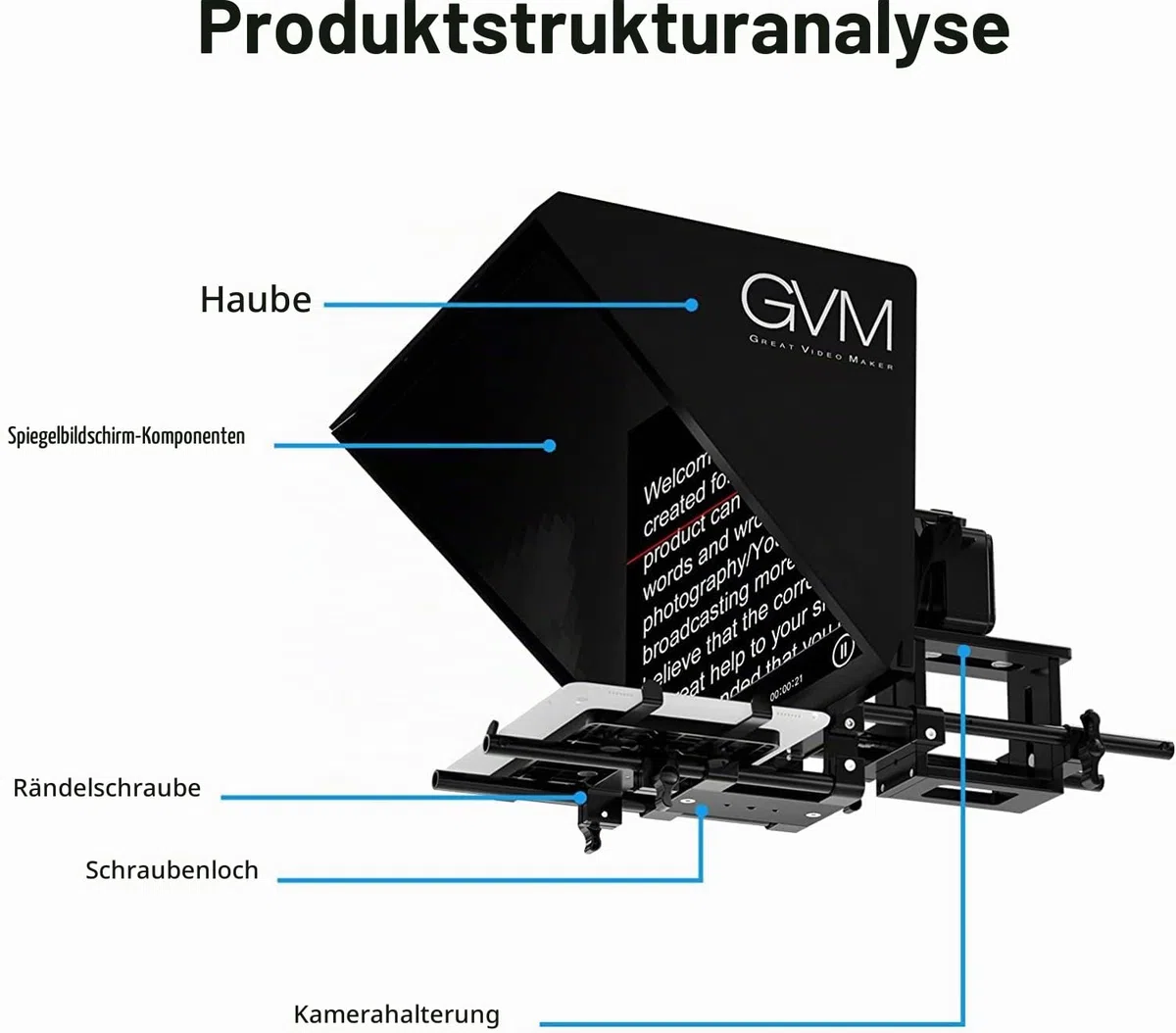 GVM Teleprompter für Tablet DSLR Kamera Smartphone, Tragbares 18'' Teleprompter Kit mit Fernbedienung & App, unterstützt Kamera-Weitwinkelaufnahmen, Videoaufzeichnung und Live-Streaming Interview