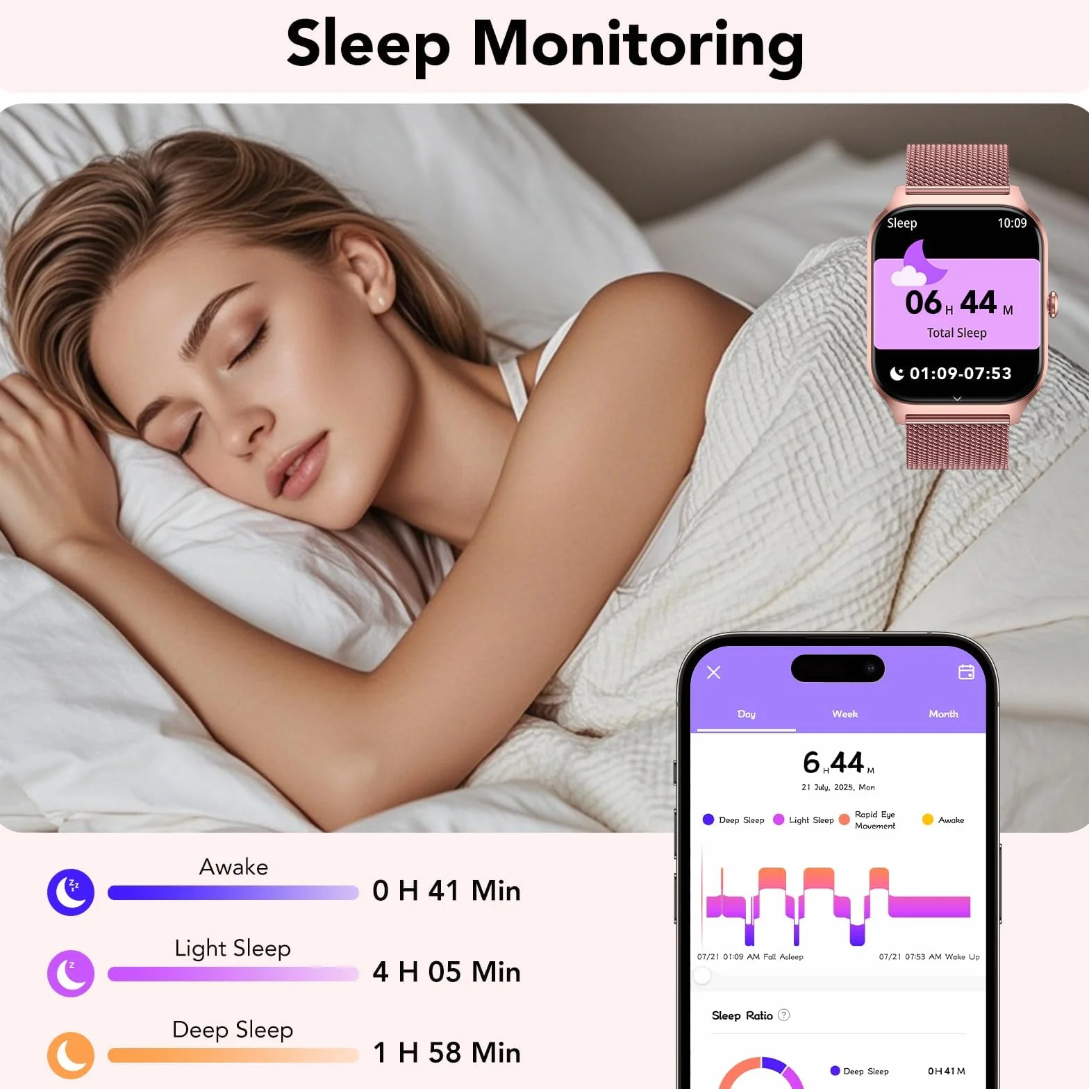 CASCHO Smartwatch Damen 1.85'' Telefonfunktion 120+ Sportmodi Fitnessuhr Herzfrequenz SpO2 Schrittzähler Schlafmonitor IP68 Wasserdicht Fitness Tracker iOS Android Roségold