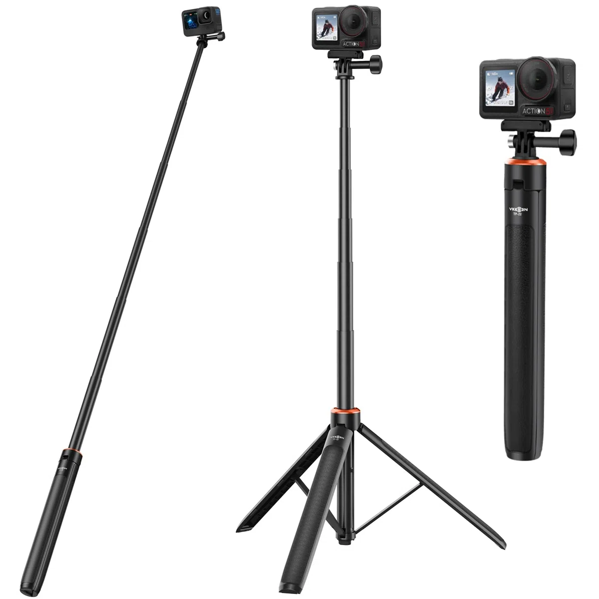 135cm Selfie Stick Stativ für DJI Osmo Action 5 Pro/4/3, Pocket 4/3, Osmo 360, GoPro, 2-in-1 Reisestativ mit Magnetischem Schnellverschluss-Adapter