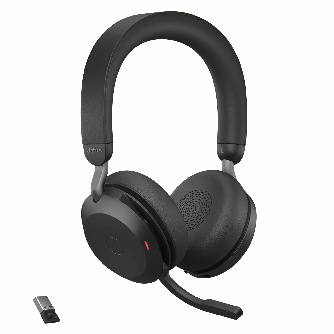 Jabra Evolve2 75 Wireless PC Headset mit 8-Mikrofon-Technologie - Dual-Foam-Stereo-Kopfhörer mit moderner aktiver Geräuschunterdrückung, USB-A Bluetooth-Adapter und MS Teams-Kompatibilität - Schwarz
