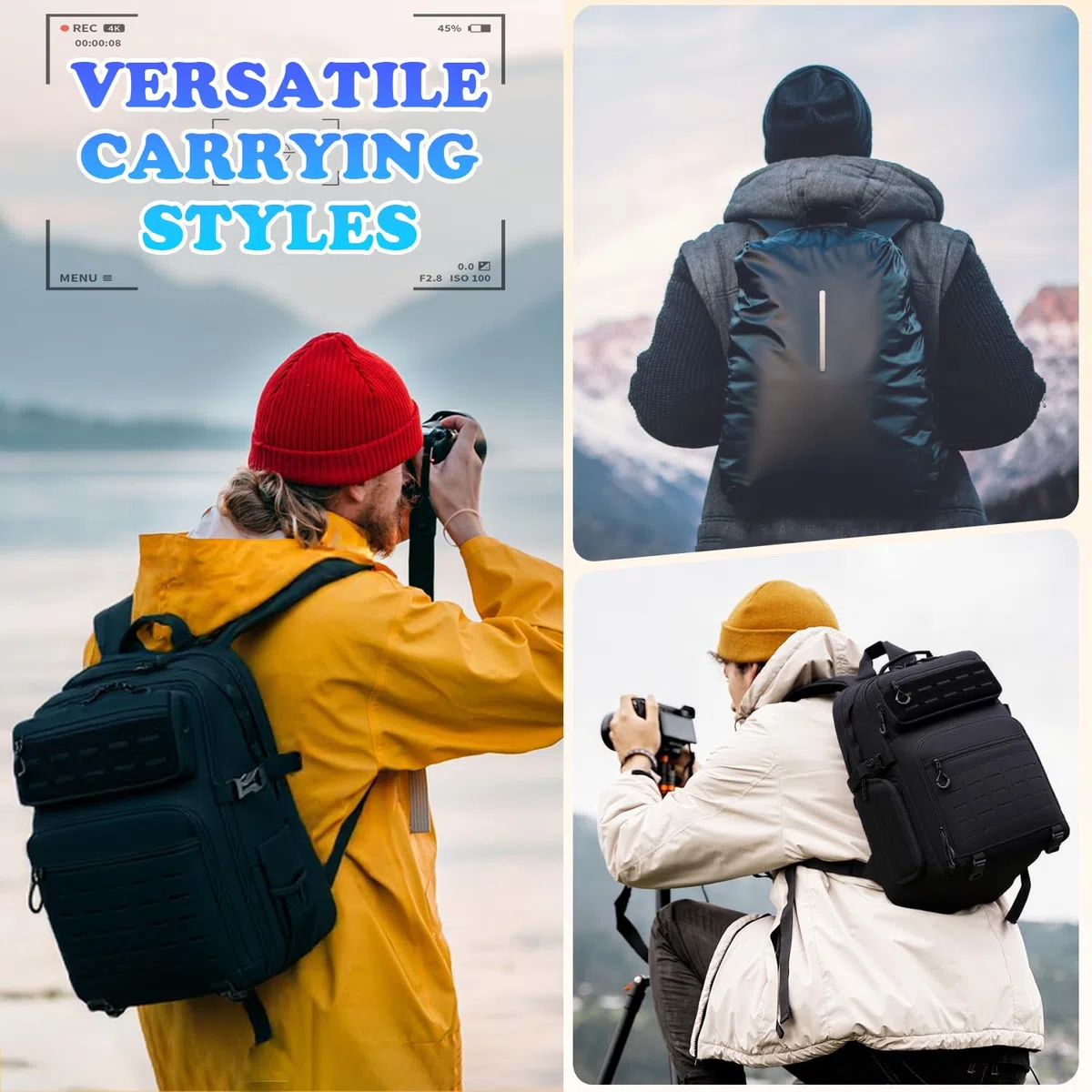 Kamerarucksack DSLR SLR Kameratasche wasserfest Fotorucksack für Canon Nikon Sony Kamera Drohne Objektiv 15,6 Zoll Laptop -mit Regenhülle