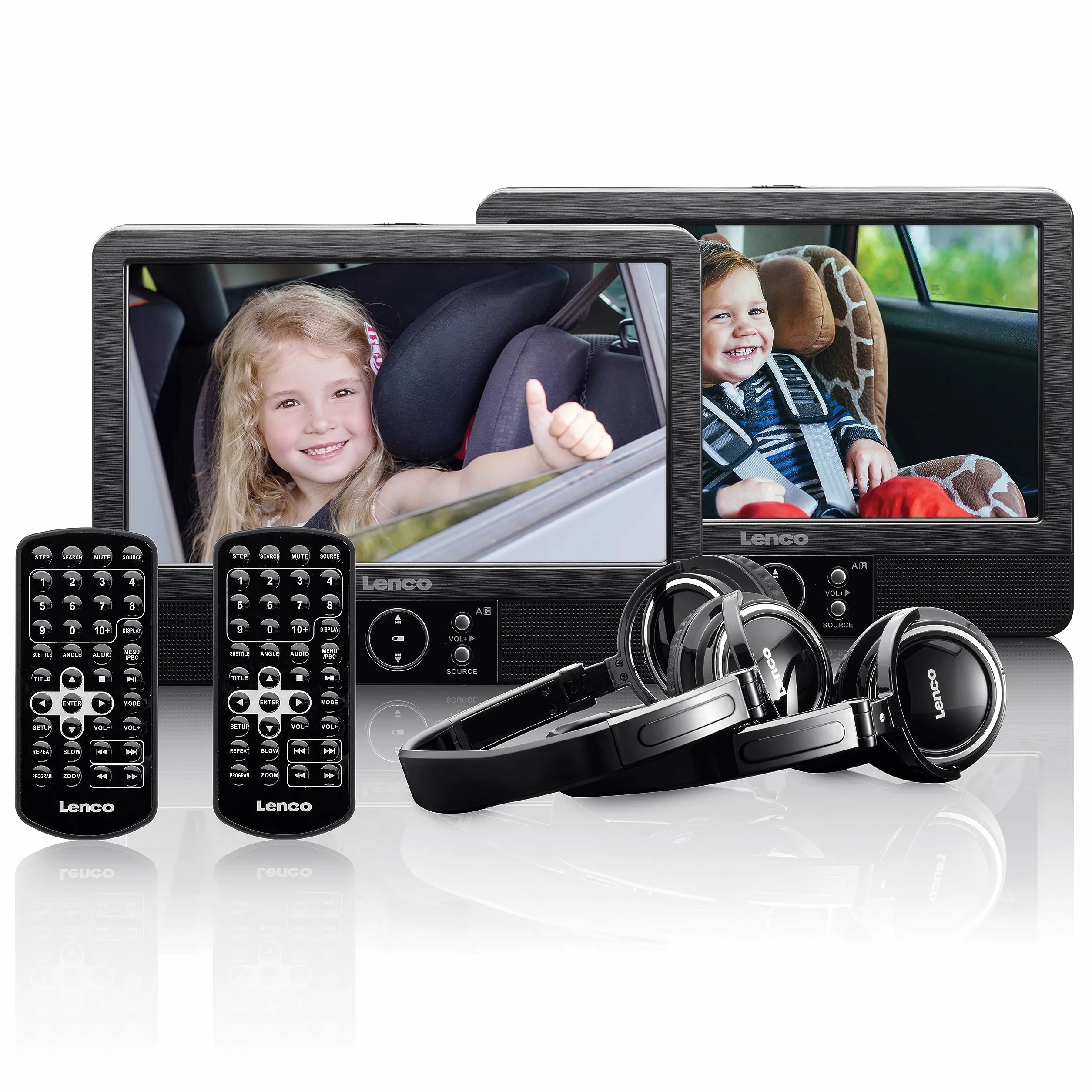 Lenco DVP-939 - DVD Player - Tragbarer DVD Player - DVD Player Tragbar | 2 x 9 Zoll - 2x Kopfhörer - USB - SD/MMC - 2x Fernbedienung - 2x Kopfstützenbefestigung