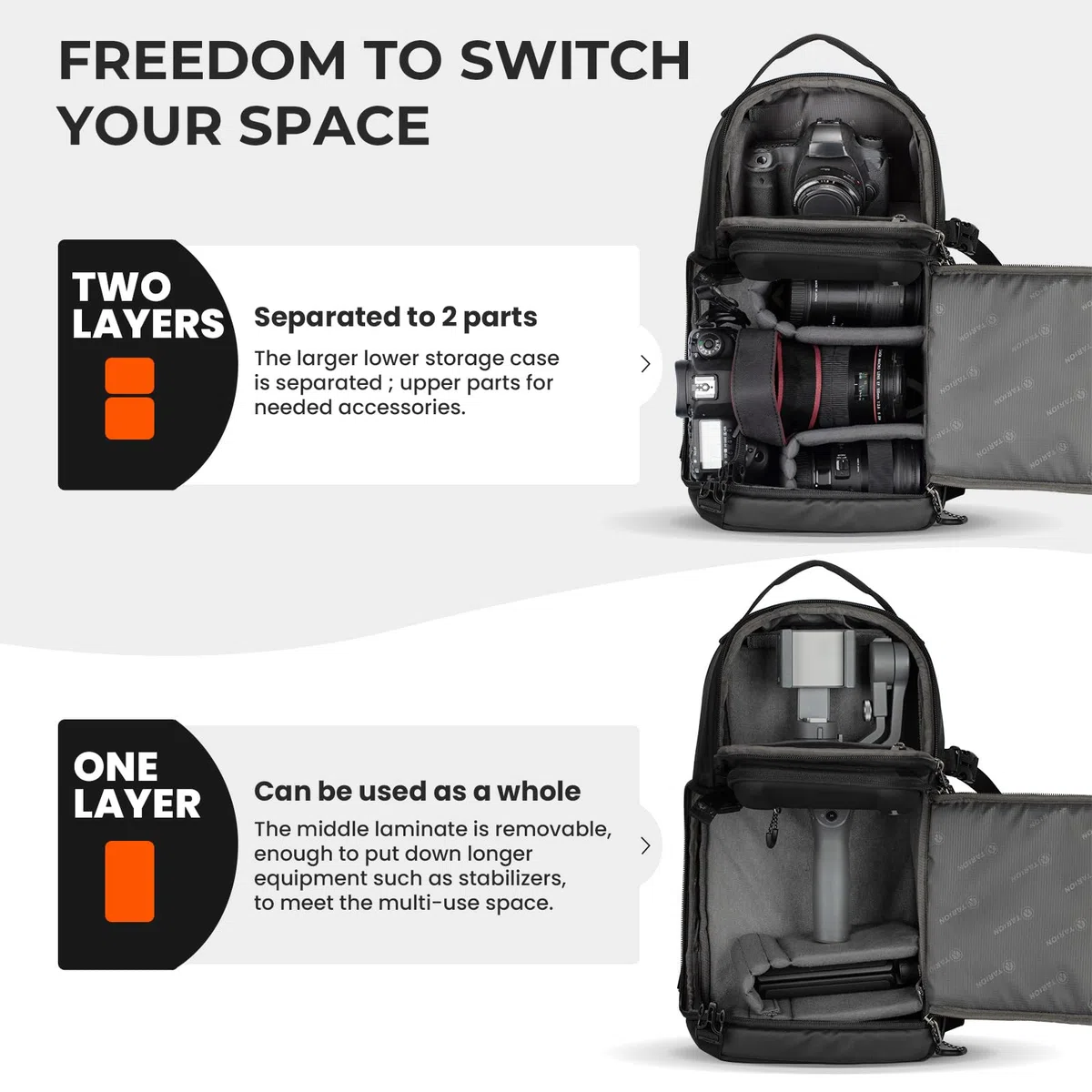 TARION Kameratasche Sling Kamerarucksack Klein: 2-in-1 Fotorucksack Kamera Sling Tasche 9L Fotografie mit Seitlicher Zugang Wasserdicht Regenhülle für DSLR SLR Spiegelreflex Reise TR-S