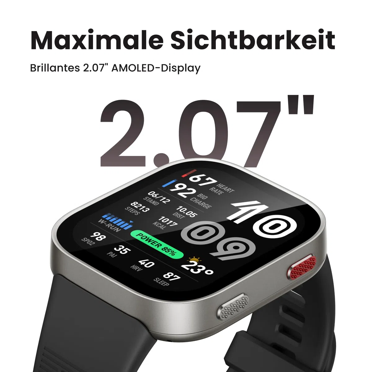 Amazfit Bip Max 50mm Smartwatch, 2.07" AMOLED-Display, 20 Tage Akkulaufzeit, GPS, 4GB Speicher, Offline-Karten, Fitness-Tracker, 5ATM