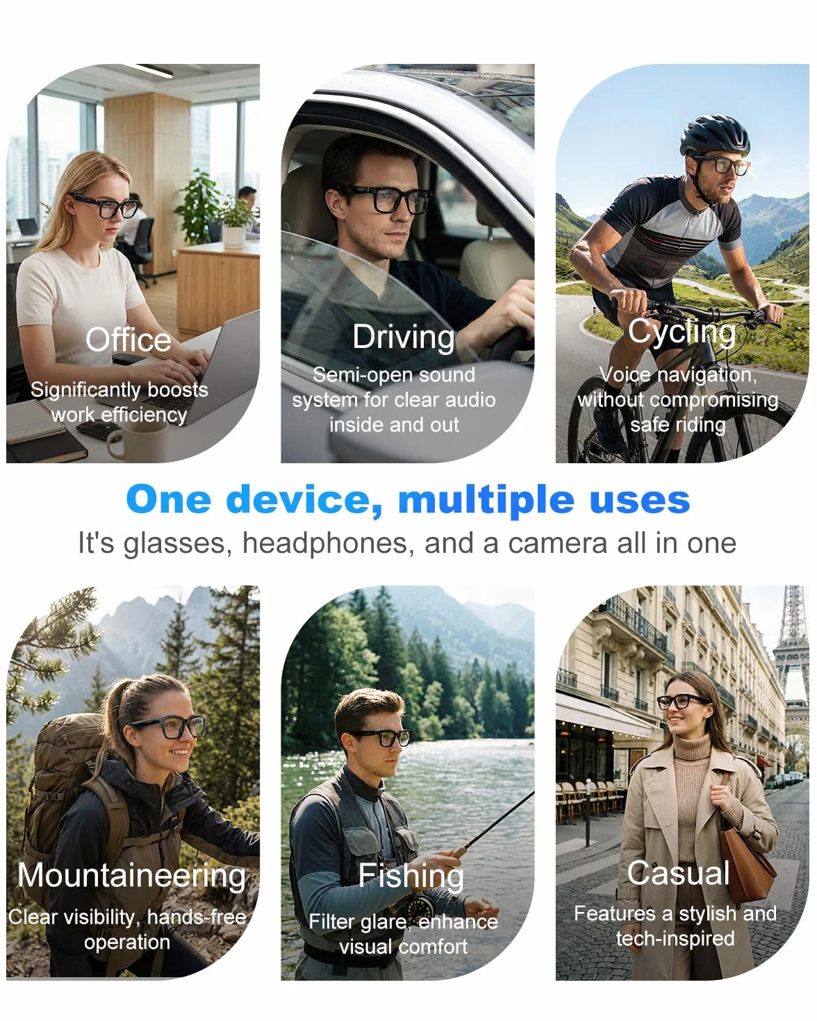 2026 AI Smart Camera Brille, 8 MP, 32 GB, 1200p-HD-Kamera, Unterstützt Foto-Video-Audioaufnahmen, Echtzeitübersetzung, Sprachassistent, Objekterkennung für Alltag, Arbeit und Vlogs