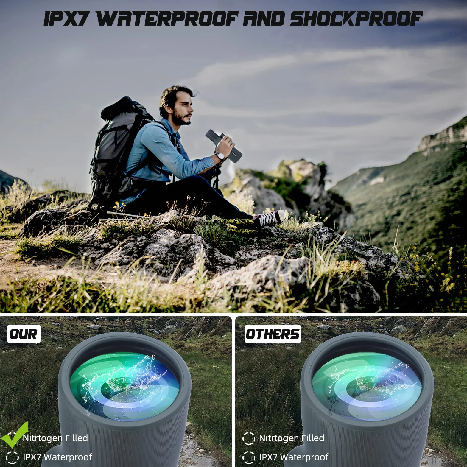 10-30x50 Zoom-Monokular-Teleskop mit Stativ Tragetasche Handschlaufe Telefonadapter - BAK4 Prisma & FMC Objektiv - Wasserdicht für Reisen Vogelbeobachtung Wildtiere Camping Szenerie (Green)