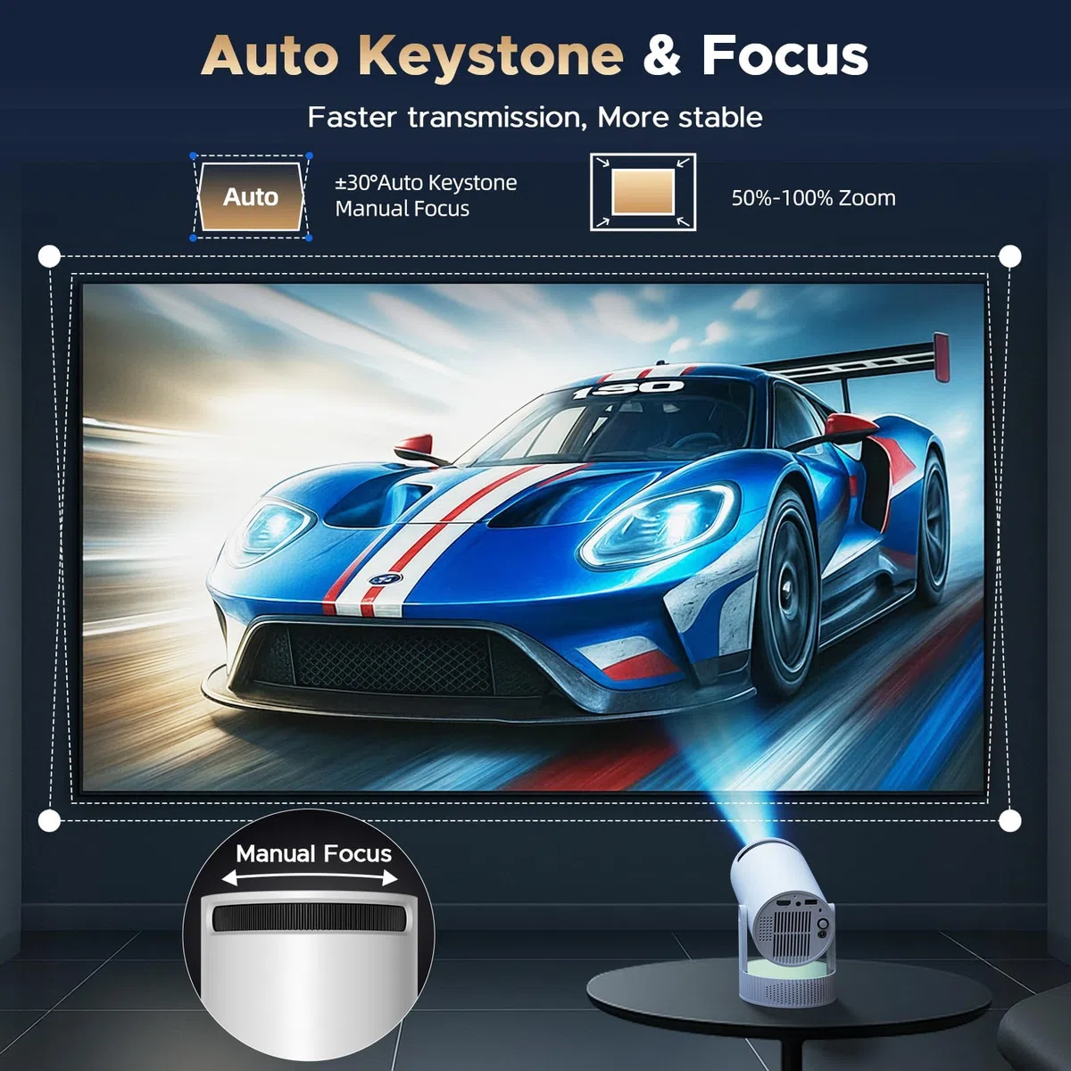 4K Mini Beamer mit Akku, Android 11.0, WiFi 6 Bluetooth 5.2, 220° Rotation, Auto Keystone – Tragbarer Projektor für Heimkino & Outdoor