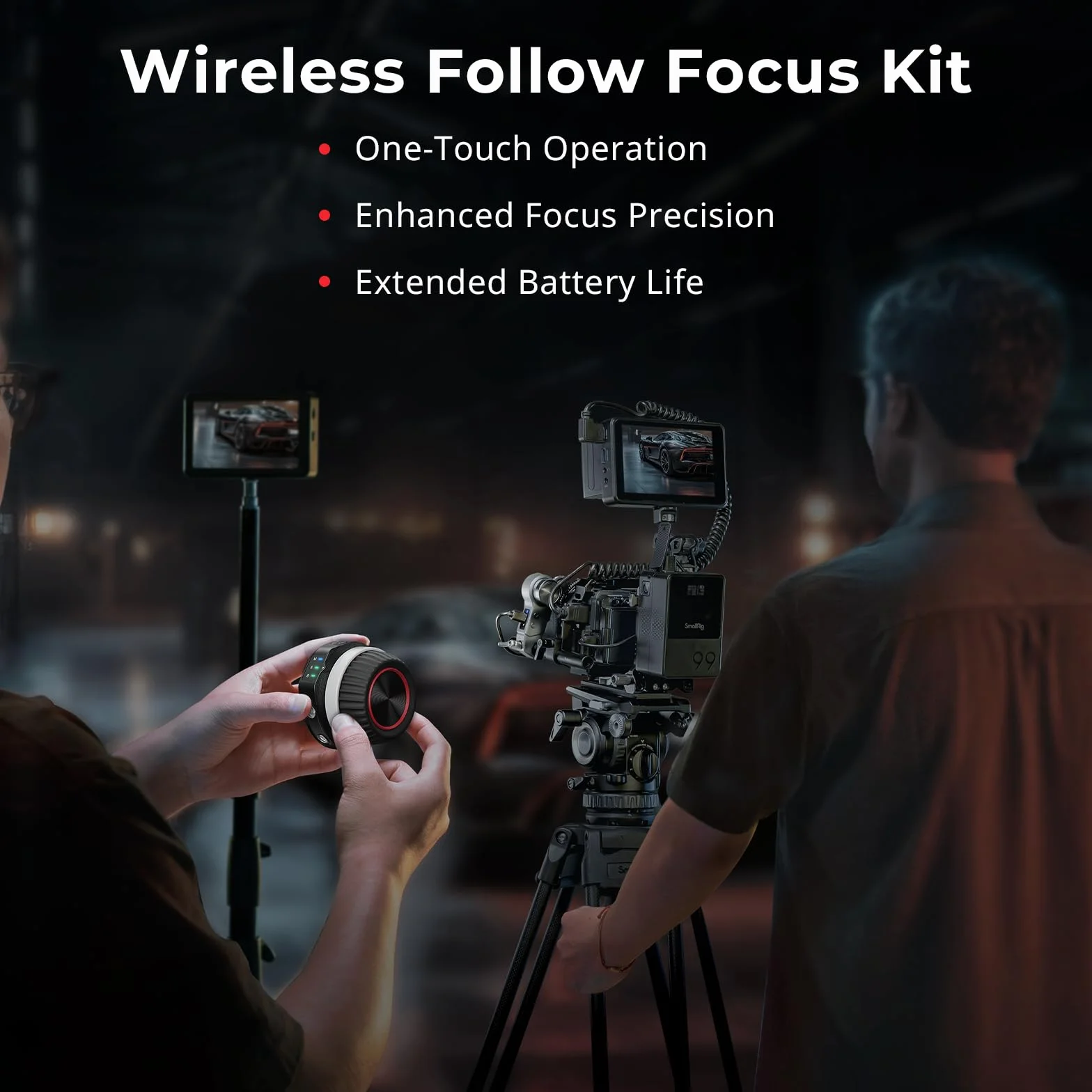 SMALLRIG Wireless Follow Focus Kit (Lite) mit Handrad-Controller und Empfängermotor, A/B-Anschlägen und 15-mm-Stangenklemme, kompaktes Design, weitgehend kompatibel mit Kino – 4296B