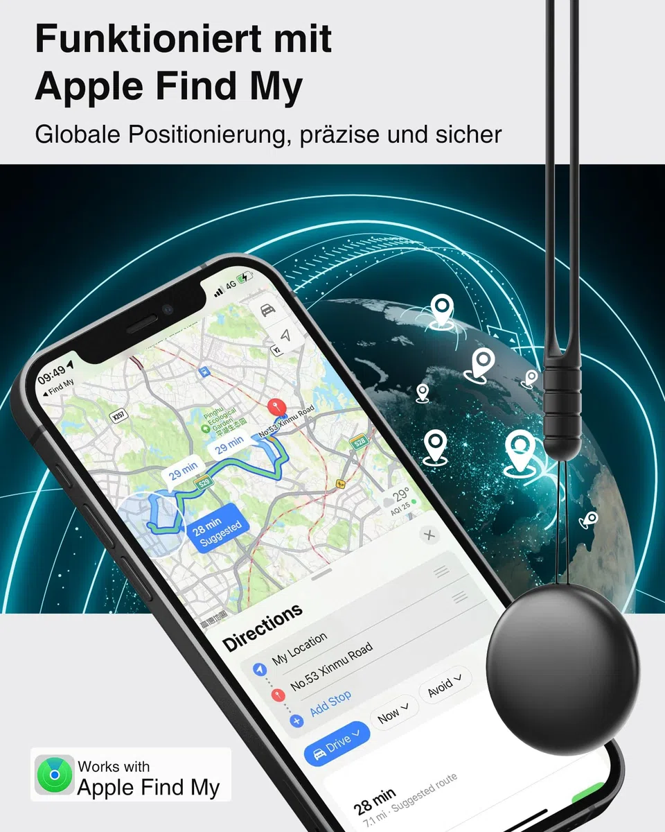Smart GPS Tracker Tag 2 Pack - Objektfinder, Kompatibel mit der App Wo ist? (nur iOS 14.5+), Weltweiter Tracking, Tracker für Schlüssel/Koffer/Taschen, Austauschbarer Akku