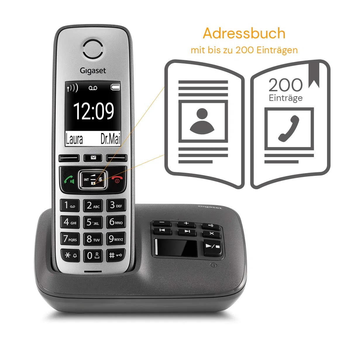 Gigaset Family mit Anrufbeantworter - 2 schnurlose Telefone mit großem, farbigem Display und hoher Reichweite – anthrazit-grau