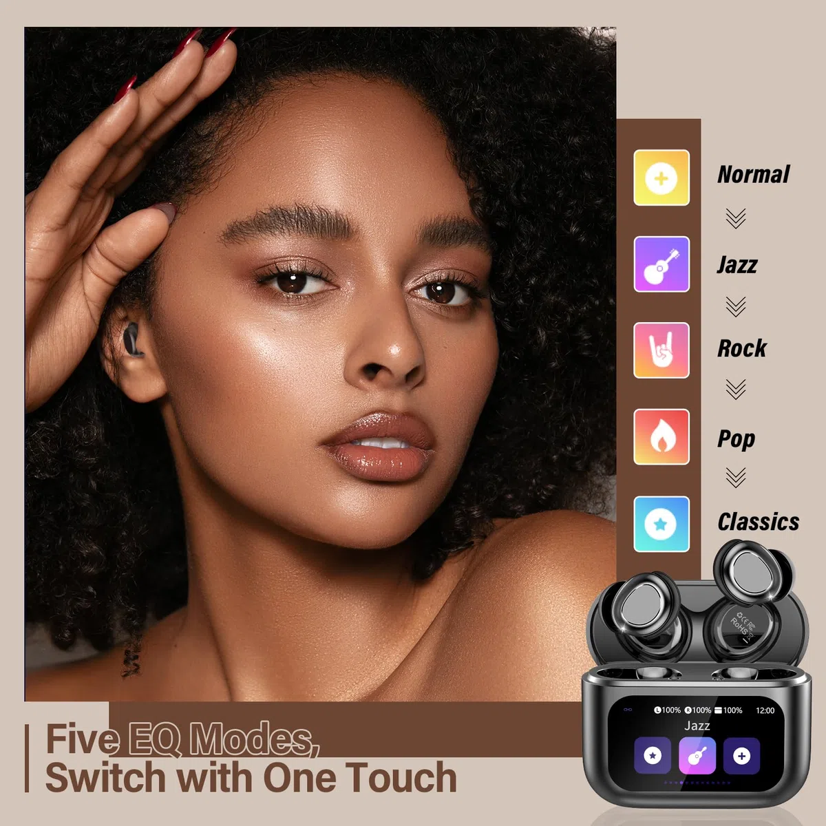 ZYHKON Bluetooth Kopfhörer, Bluetooth 5.4 Schlafkopfhörer In Ear mit Touchscreen, 48H Spielzeit Mini Kopfhörer mit HiFi Sound/5 EQ-Modi/ENC Noise Cancelling, Wireless Ohrhörer für Seitenschläfer