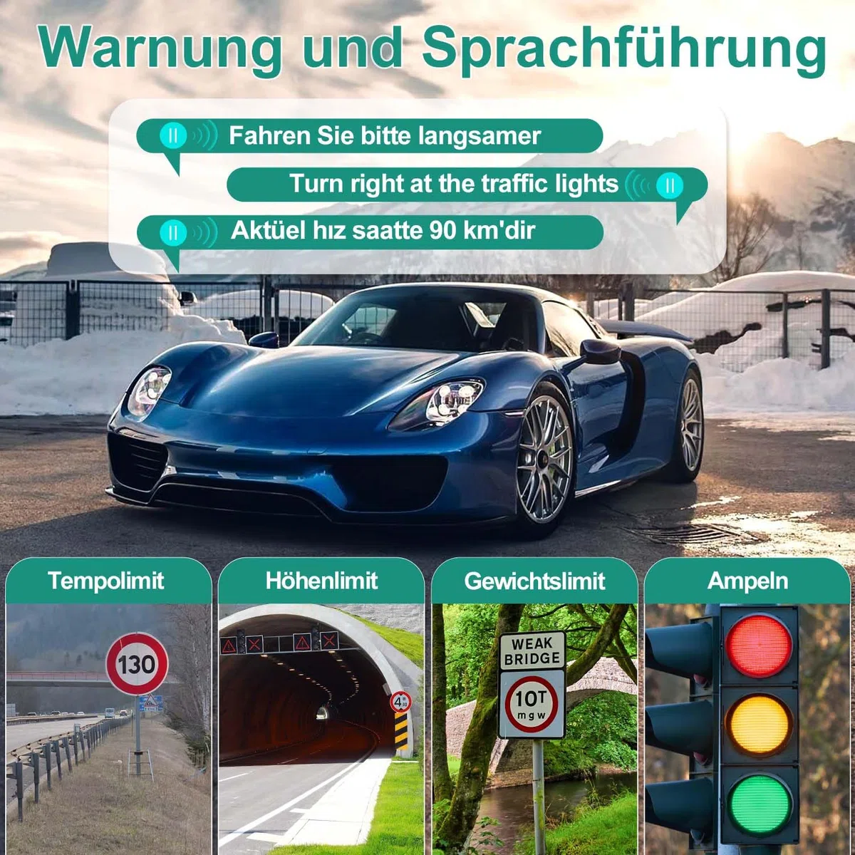 GPS Navigationsgerät für Auto und LKW - 7 Zoll Navigation mit Europa UK Karten, Lebenslang Kostenloses Kartenupdate, Blitzerwarnung, Sprachführung, POI, Fahrspur (8GB)