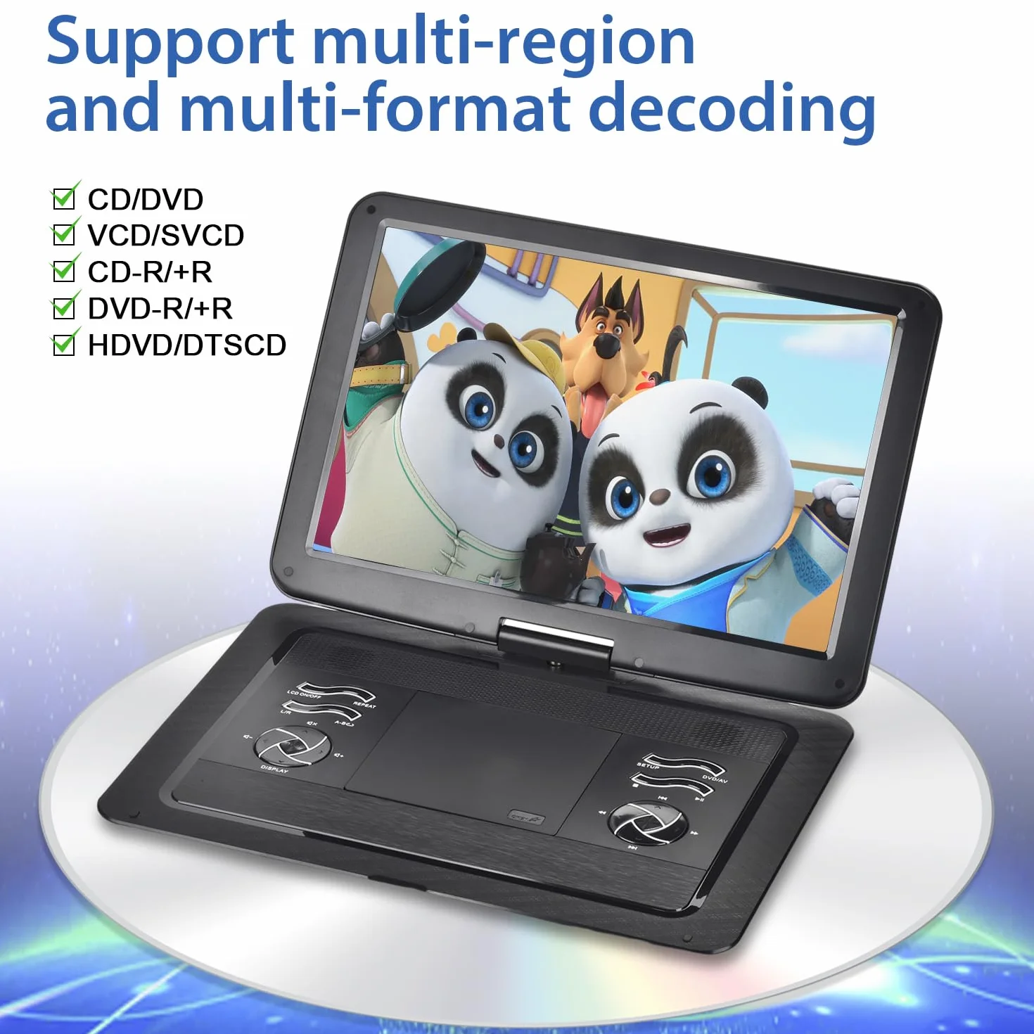 YOOHOO 19,6" Tragbarer DVD Player für Auto und Kinder mit Bildschirm 17,1" HD Bildschirm,mit akku， unterstützt alle Regionen, mehrere Regionen, Auto DVD Player für Kinder, Kopfhörer/SD/USB