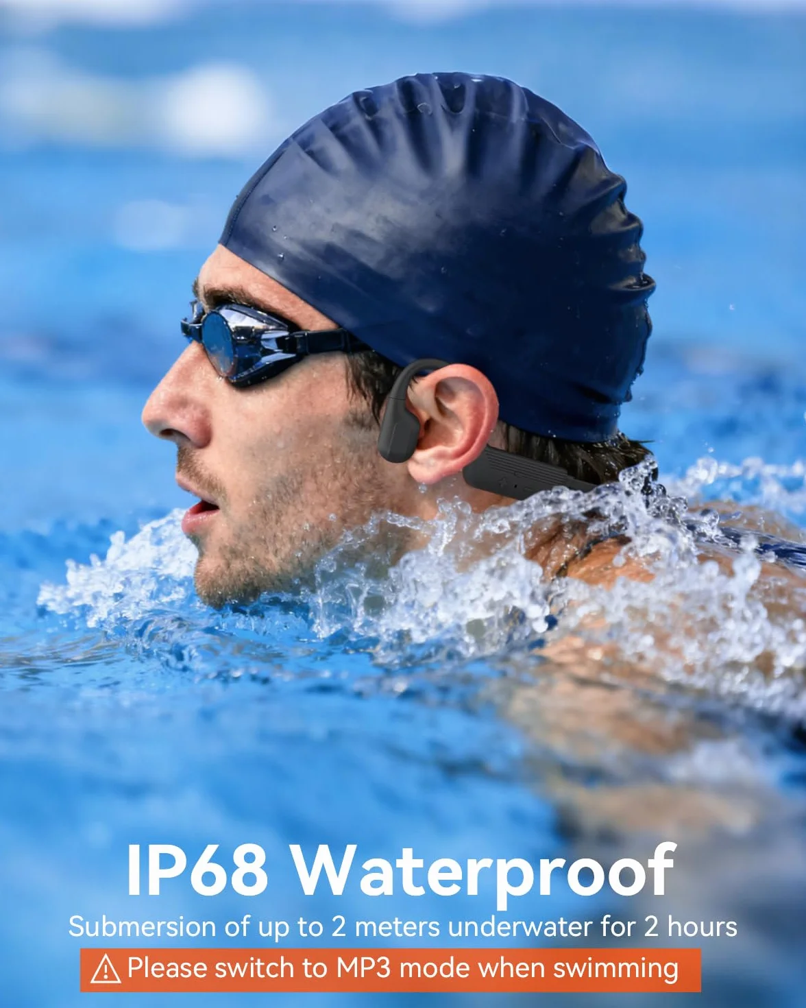 MONODEAL Kopfhörer Schwimmen IP68 Unterwasser Knochenschall Kopfhörer Bluetooth 5.4, Bone Conduction Headphones mit 8GB MP3-Player Speicher, Open-Ear wasserdichte Kopfhörer für Schwimmen Laufen