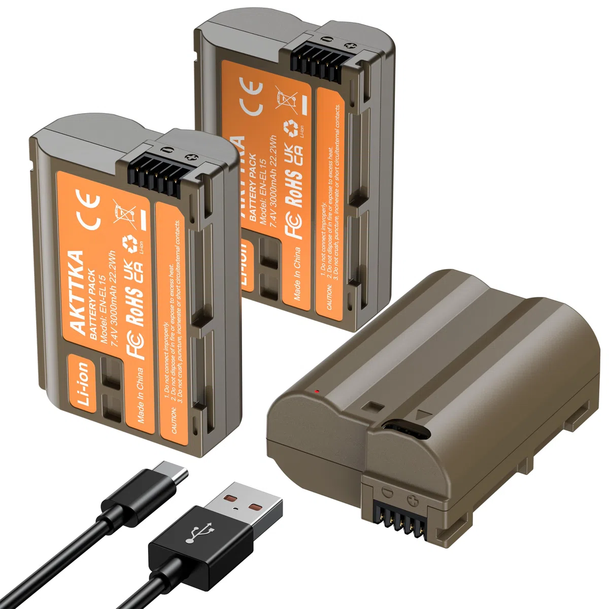 EN-EL15C Akkus 3000mAh (3er-Pack) mit direkter USB-C-Aufladung – Kompatibel mit Nikon EN-EL15/EL15C, Z8, Z7, Z6, Z5, Z6II, Z7II, Z6III, D7500, D7200, D750, D850, D780, D7000, D610, D600, D500