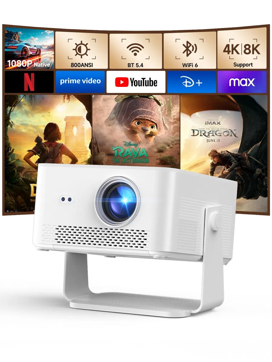 Magcubic Smart Beamer 4K mit Android 14, Native 1080P Projektor 800 ANSI, WLAN 6 & Bluetooth, Autofokus, Automatische Trapezkorrektur, 180° Drehbar