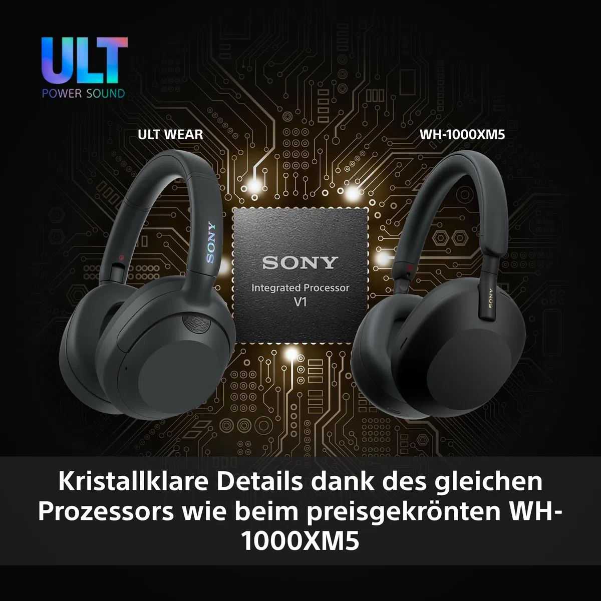 Sony ULT WEAR - Kabellose Kopfhörer mit Noise Cancelling, ULT Power Sound, ultimativer Deep Bass, selbem Prozessor wie WH-1000XM5, klare Anrufe, 30 Stunden Akkulaufzeit, iOS und Android - Schwarz