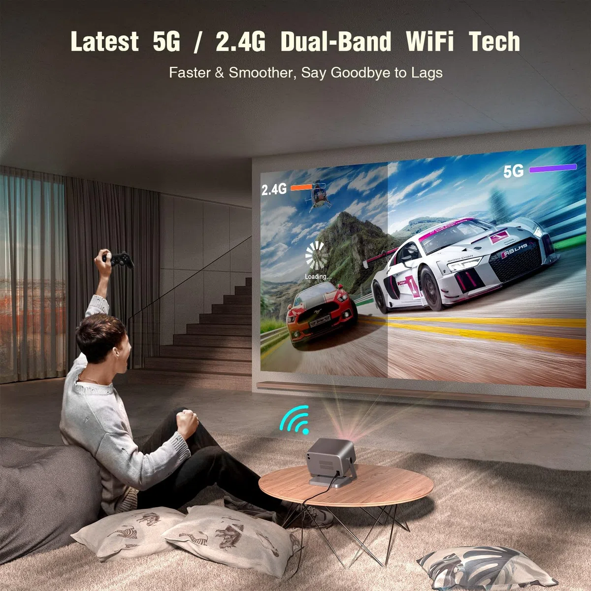 Smart Beamer Offizielle App Projektor 4K mit Autofokus ＆ Trapezkorrektur, VOPLLS 800ANSI 1080P Full HD WiFi6 Bluetooth Beamer Klein Heimkino/Outdoor Projector für Handy (Silbergrau)