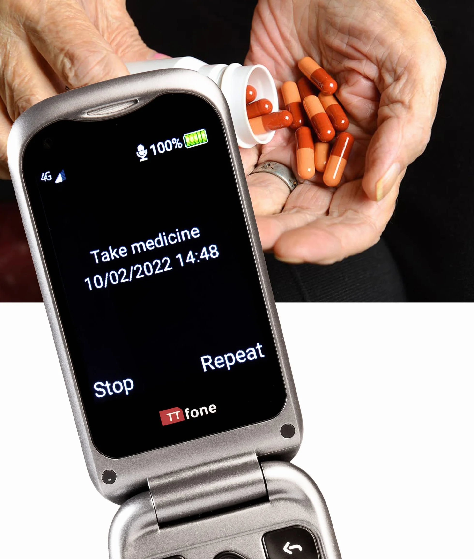 TTfone TT970 Whatsapp 4G Touchscreen Senior Big Button Flip Handy - mit 8MP Kamera und Hörgerät kompatibel und Notfallhilfe-Taste (Solo)