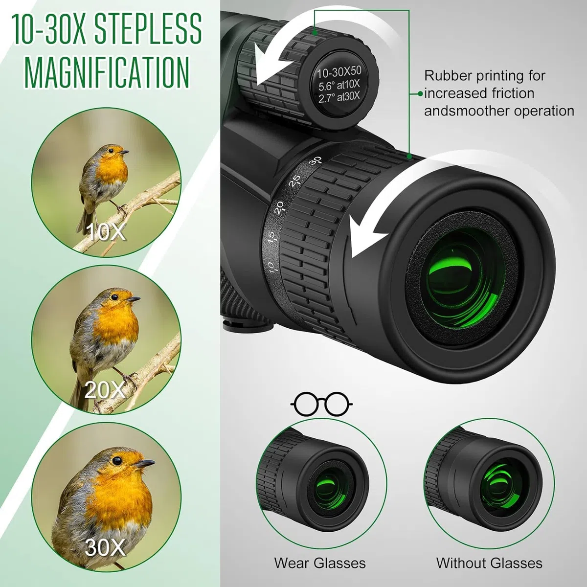 Monokular Teleskop 10-30x50 HD Monokulare Fernrohr mit Smartphone-Halter und Stativ, Wasserdicht Handy Monokular für Wildtiere Vogelbeobachtung Jagd Camping Reisen Wildtiergeheimnis