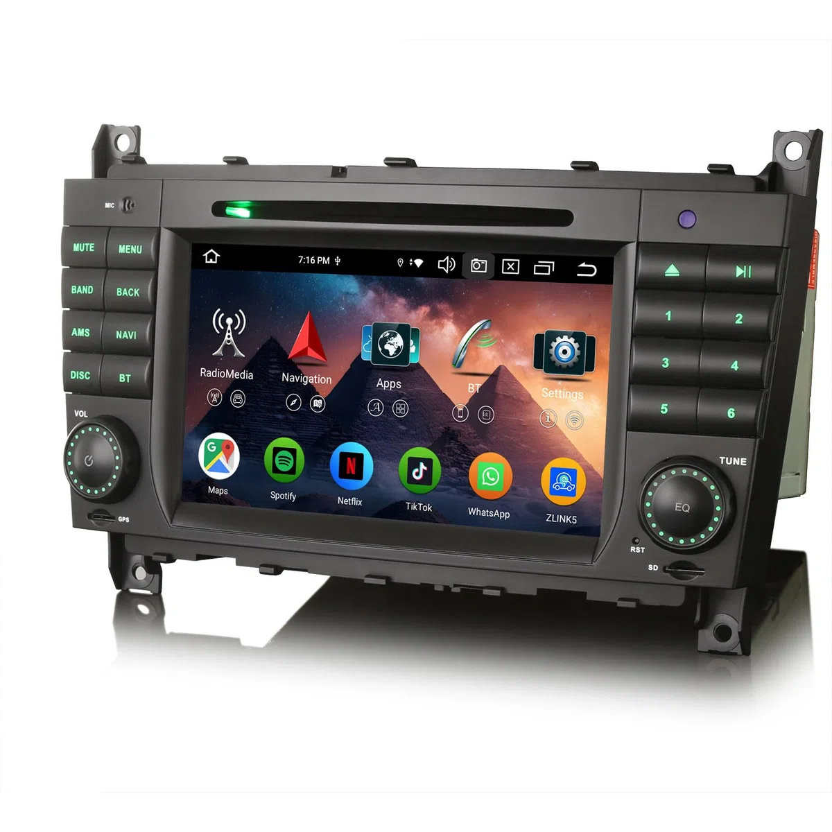 Erisin 7 Zoll 8-Kern 4GB RAM+64GB ROM Android 16 Autoradio GPS Navigation Für Mercedes Benz C Klasse W203 G Klasse W463 Kabelloses CarPlay Android Auto Bluetooth DSP WiFi CD DVD DAB+ RDS USB Canbus