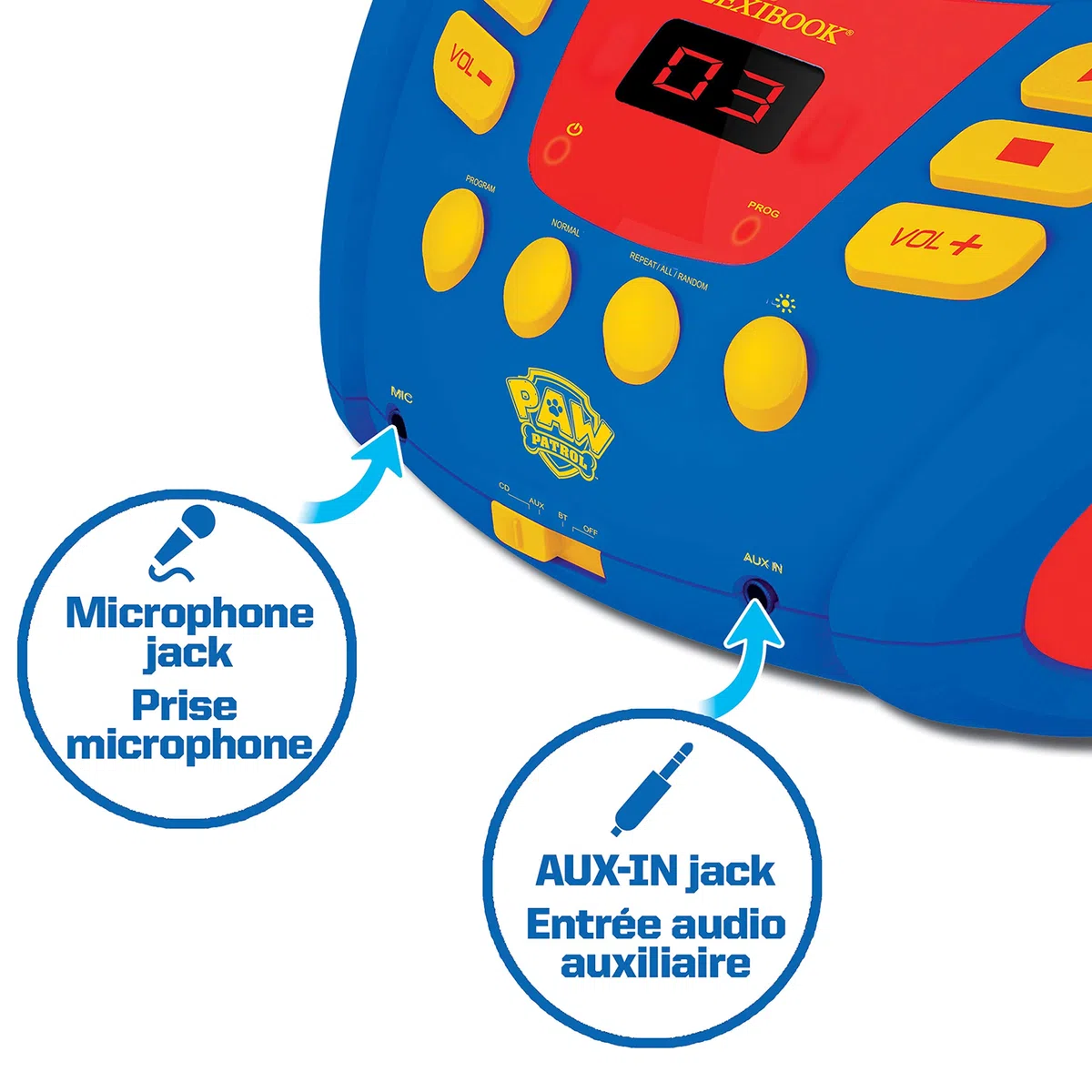 Lexibook, Paw Patrol, Bluetooth-CD-Player für Kinder, tragbar, mehrfarbige Lichteffekte, Mikrofonbuchse, Aux-in-Buchse, AC- oder batteriebetrieben, Mädchen, Jungen, Blau/Rot, RCD109PA
