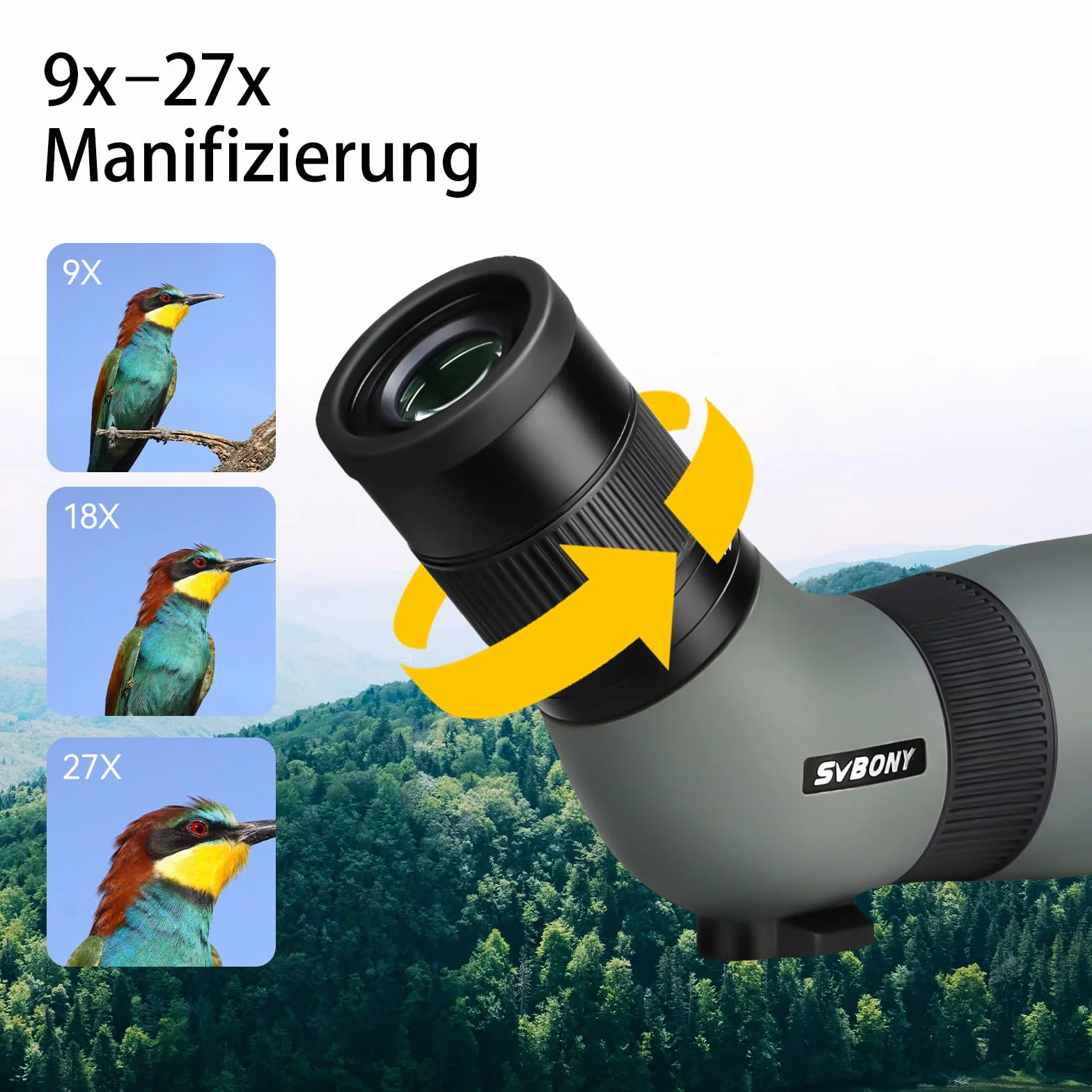 Svbony SV410 Spektiv, 9-27x56 ED Spektive, FMC-Objektiv Kompaktes Tragbares Gehäuse für die Vogelbeobachtung für Kolibri, Reisen, Landschaft, Sport