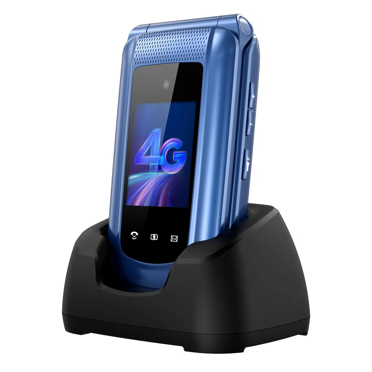 4G Seniorenhandy Klapphandy ohne Vertrag Großtasten Handy für Senioren mit Ladestation SOS Notruftaste 1000 mAh Akku Lange Standby-Zeit 2,4 und 1,8 Zoll Doppel Farbdisplay Blau