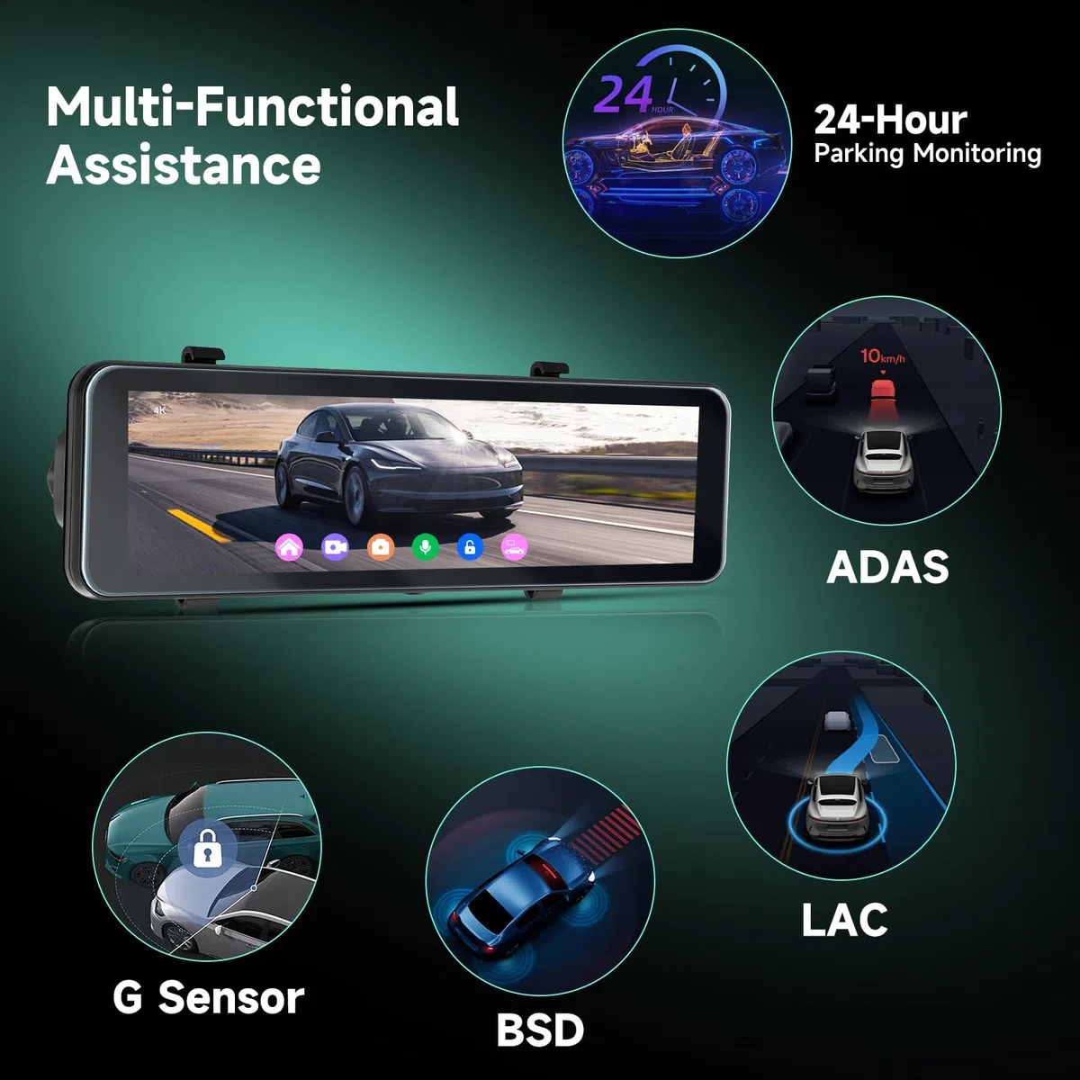 Hodozzy 4K+1080P Rückspiegel Dashcam Auto, GPS ADAS BSD WLAN & App, 10,88 Zoll Touchscreen Spiegel Dash Cam Vorne und Hinten mit Rückfahrkamera, Parkmodus, G-Sensor, Loop, Nachtsicht, 64GB TF Karte