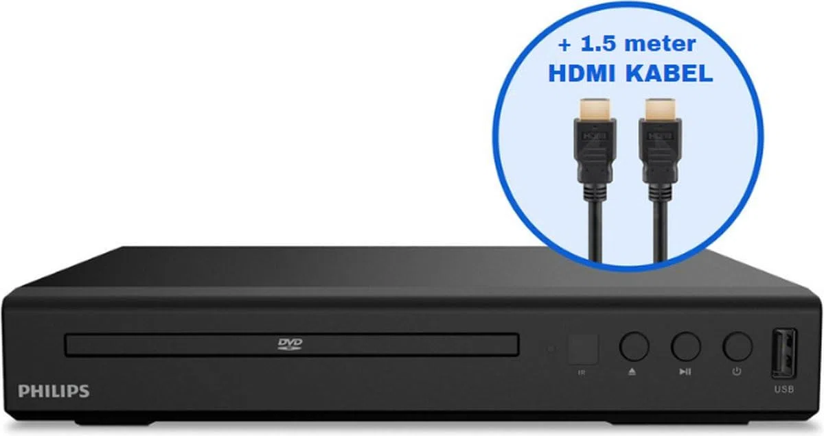 Philips TAEP200 DVD Player für Fernseher mit HDMI Kabel 1,5M - CD Player für Nahezu alle Disc-Formate - HDMI Anschluss - USB Media Link - Schwarz