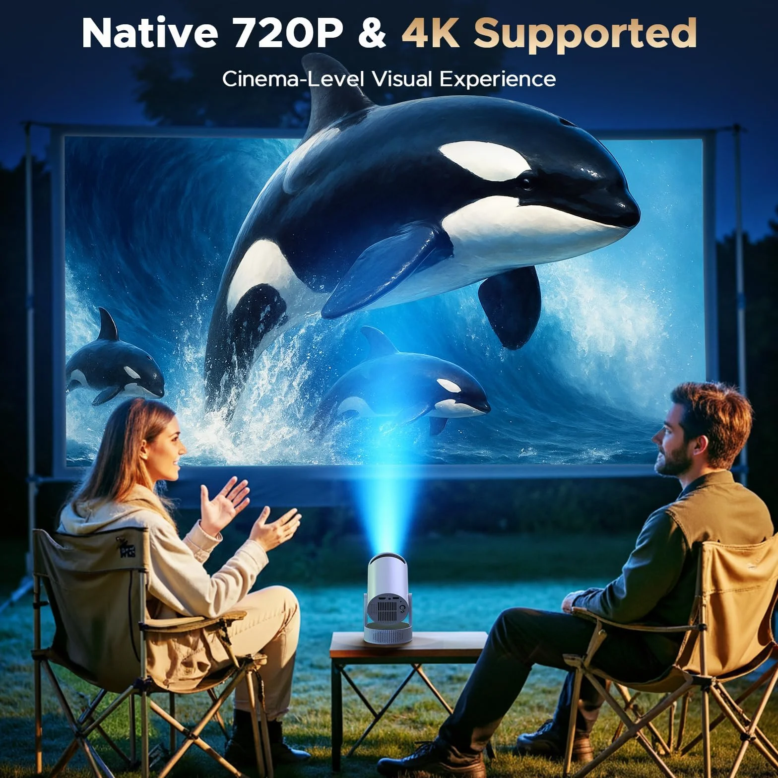 4K Mini Beamer mit Akku, Android 11.0, WiFi 6 Bluetooth 5.2, 220° Rotation, Auto Keystone – Tragbarer Projektor für Heimkino & Outdoor