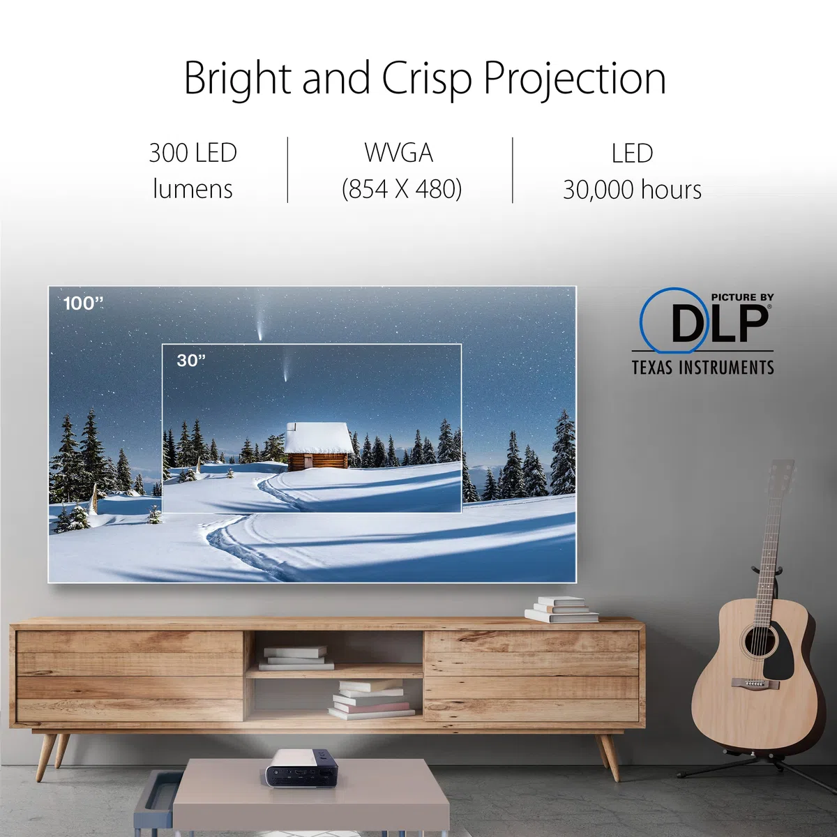 ASUS ZenBeam E2 Mini-LED Projektor (Beamer, Auto-Portrait-Modus, 300 LED-Lumen, WVGA, kabellose Projektion, USB Typ-A. HDMI, 4 Stunden Akkulaufzeit)