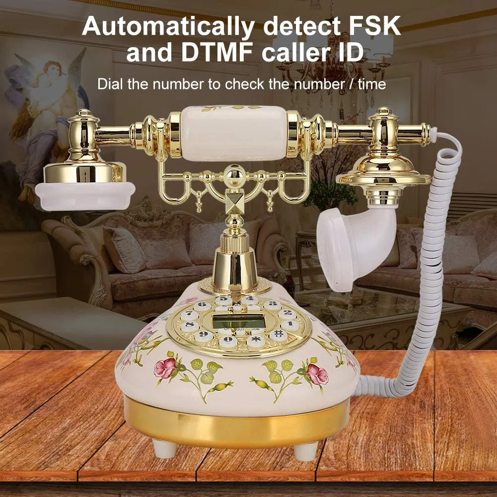 Antikes Festnetztelefon im europäischen Stil für Privathaushalte, Vintage Retro Multifunktions-Telefon aus rosa Keramik mit runder Basis für die Dekoration, Anrufer-ID