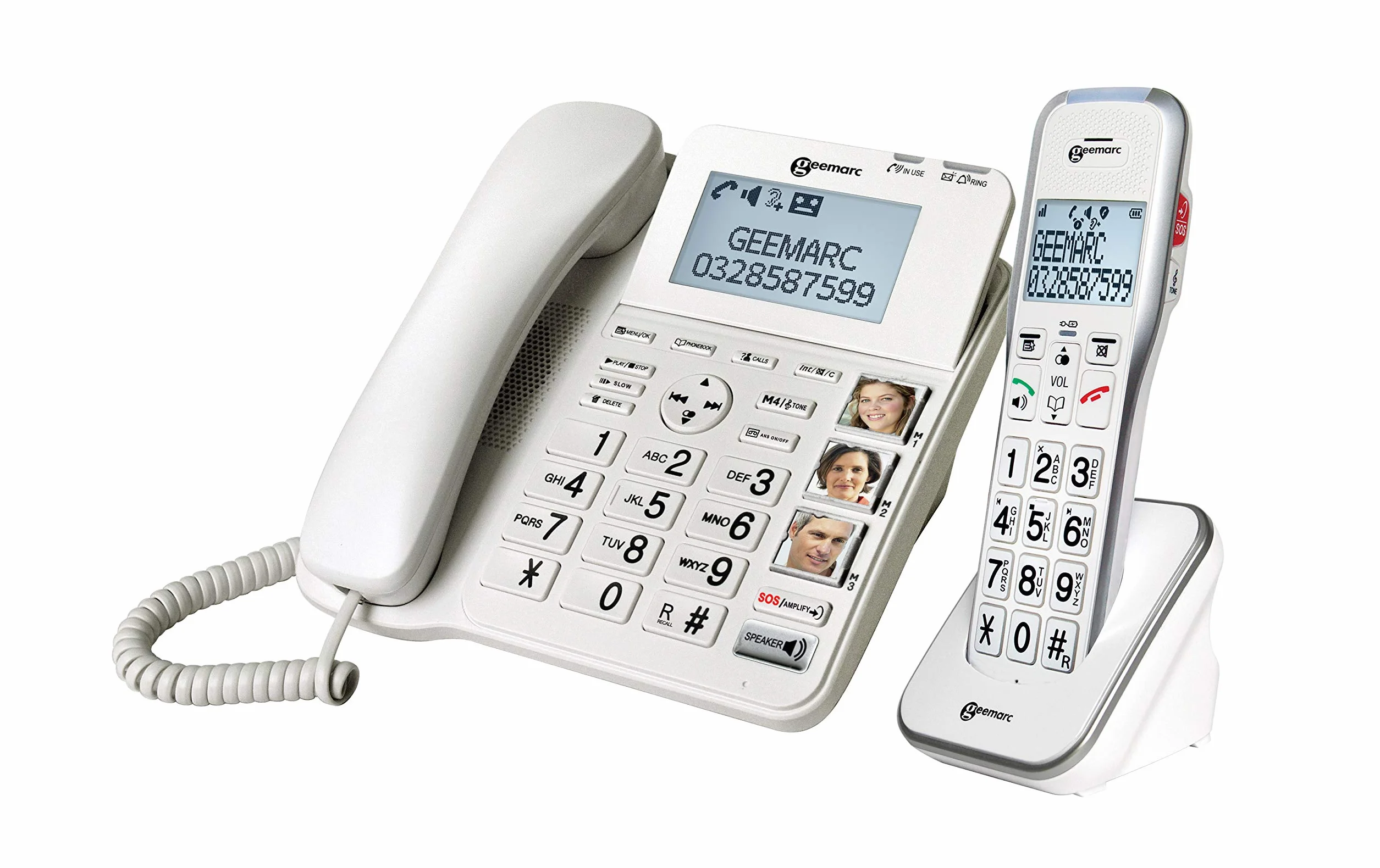 Geemarc Amplidect 595 Combi - Verstärktes schnurgebundenes Telefon und zusätzliches Mobilteil mit Anrufbeantworter und SOS-Funktion für Senioren - Mittlerer bis Schwerer Hörverlust - Version DE