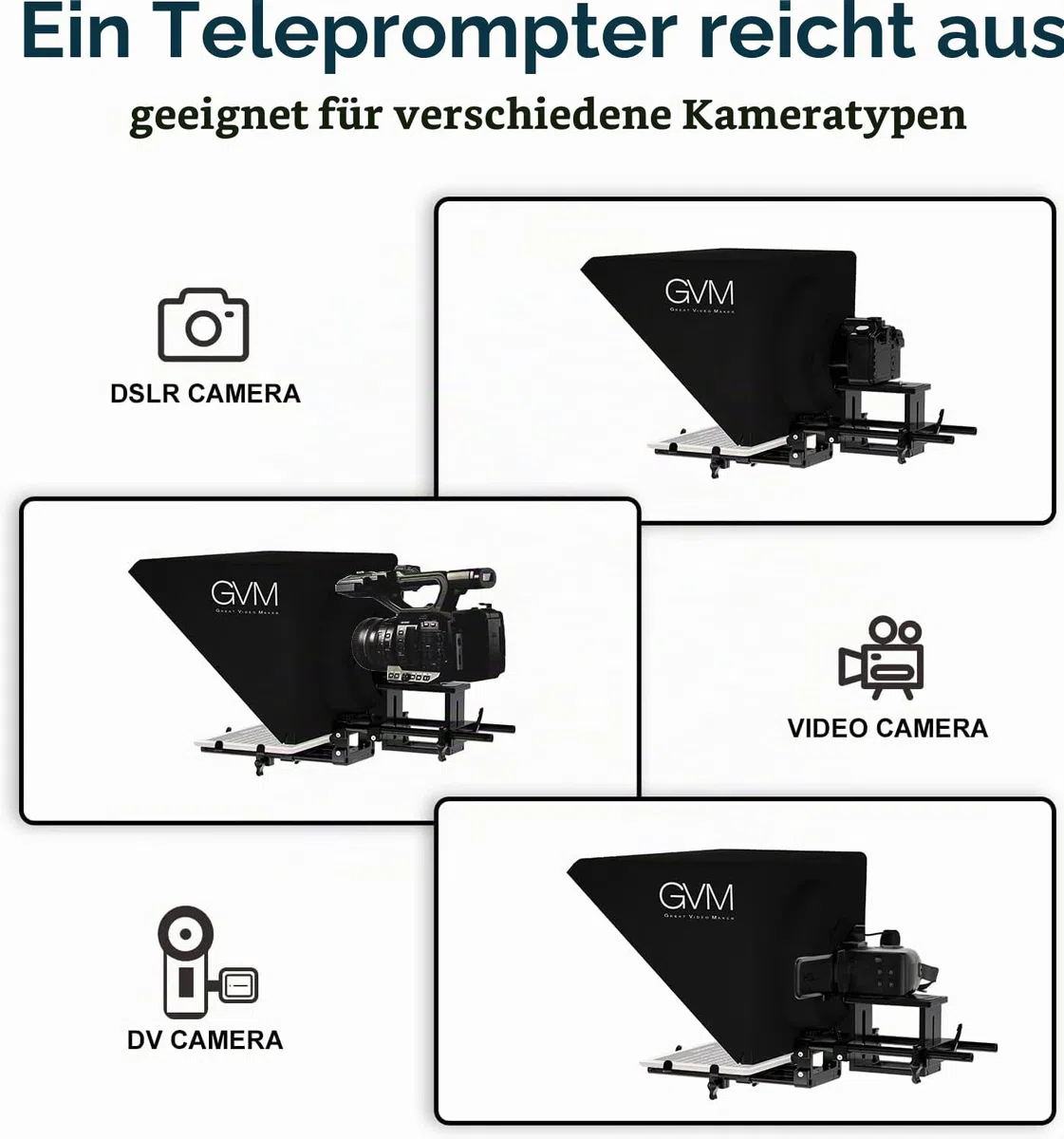 GVM Teleprompter für Tablet DSLR Kamera Smartphone, Tragbares 18'' Teleprompter Kit mit Fernbedienung & App, unterstützt Kamera-Weitwinkelaufnahmen, Videoaufzeichnung und Live-Streaming Interview