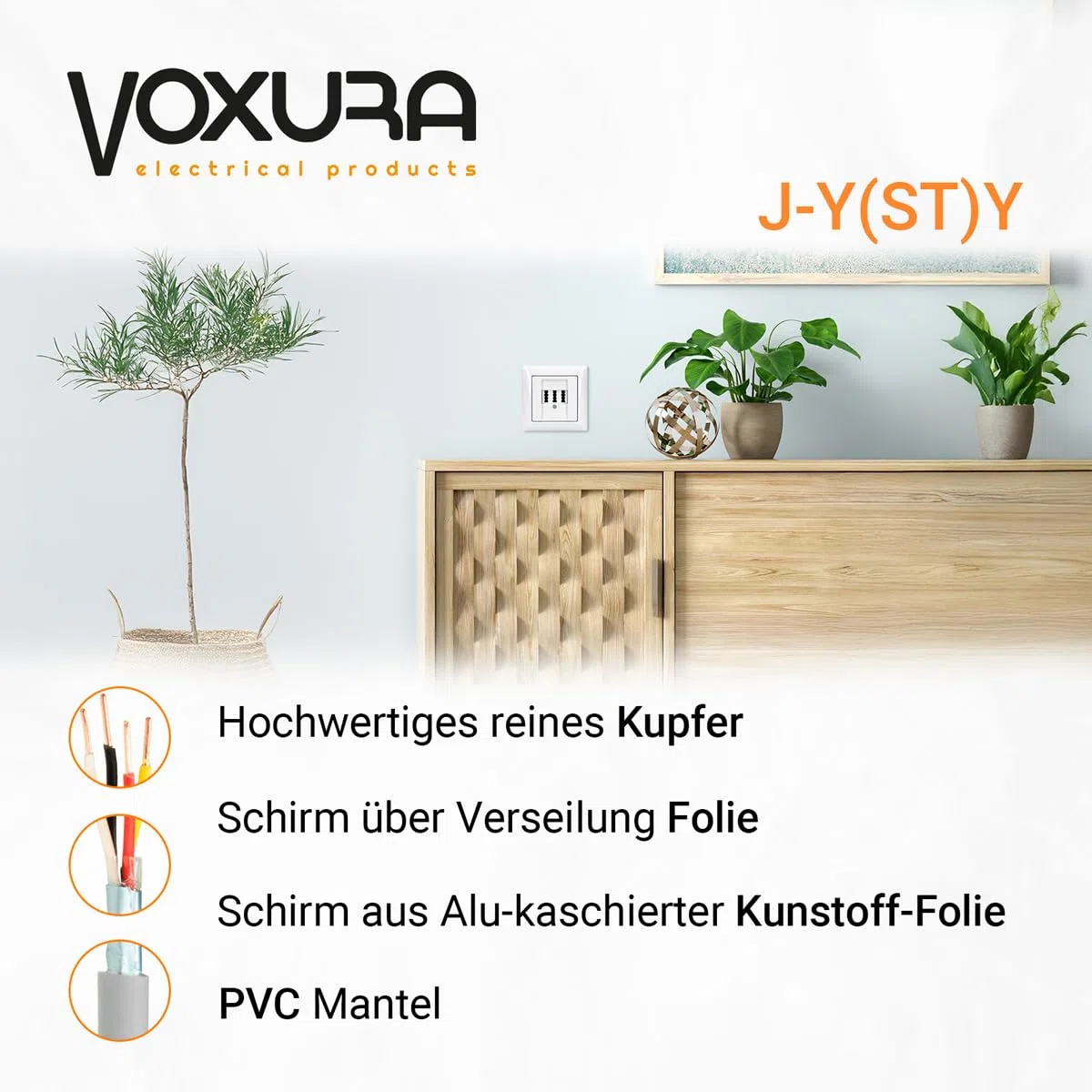 Voxura Telefonkabel J-Y(ST) Y 2X2X0,8 100m Ring grau 4 Adern Fernmeldeleitung Installationsleitung