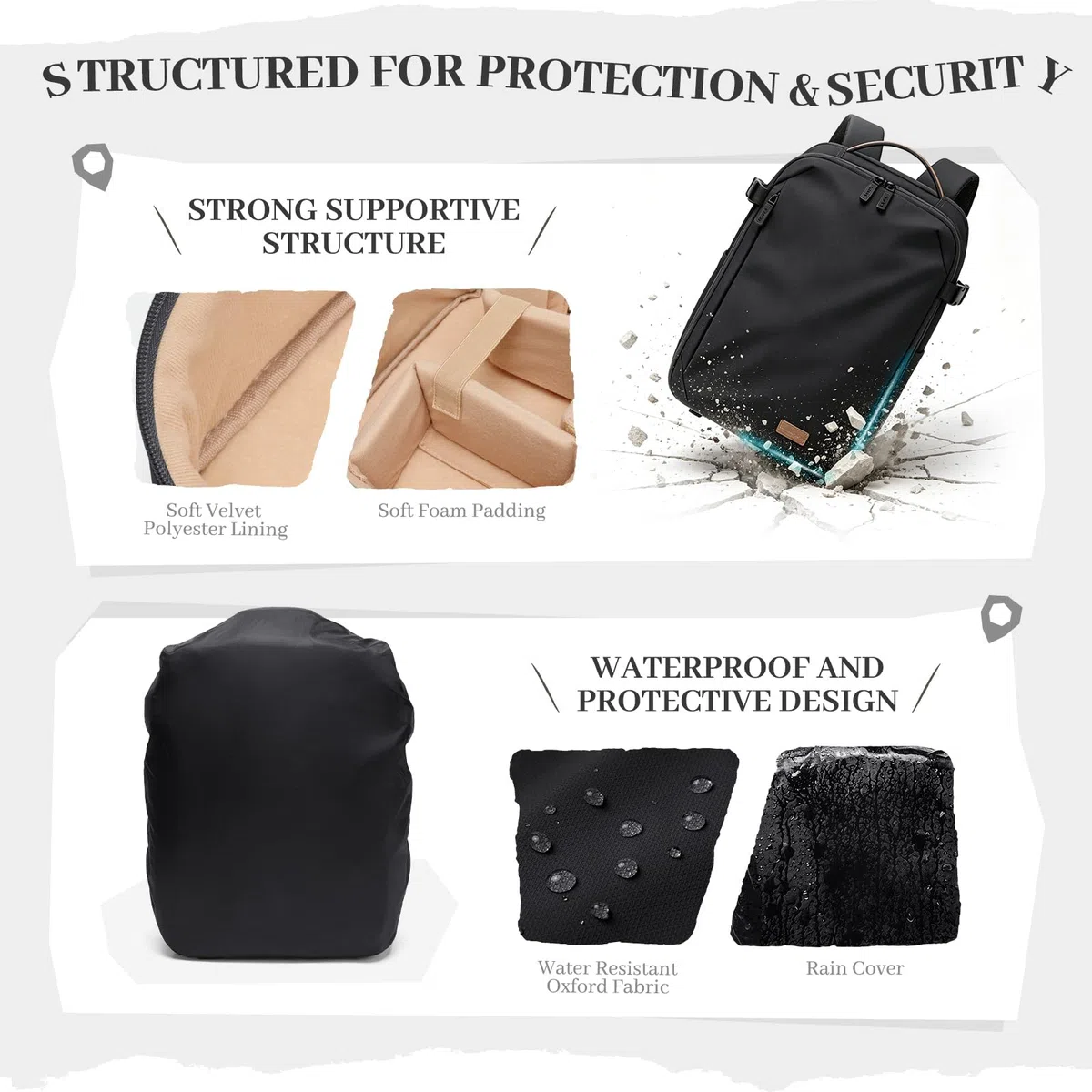 GOLF SUPAGS Kamerarucksack, DSLR SLR Kameratasche mit 14 Zoll Laptopfach und Regenschutz, Kompatibel für Kamera und Objektivstativ Zubehör, Fotorucksack für Outdoor-Aufnahmen und Reisen (Schwarz)