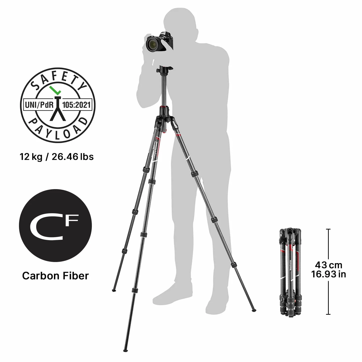 Manfrotto Befree GT XPRO Carbon Kamerastativ 496 Kugelkopf Twist Lock-System 90-Grad-Säule 200PL-PRO-Platte DSLR spiegellose Kameras