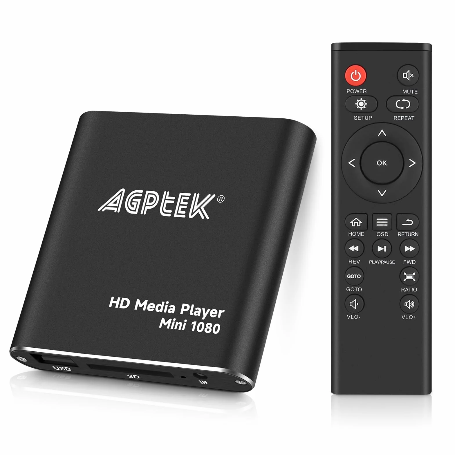 AGPTEK Mini 1080P Full HD Digital Mediaplayer Medienspieler Medienspieler mit Fernbedienung für MP3, WMA, OGG, AAC, FLAC, APE, AC3, DTS, ATRA
