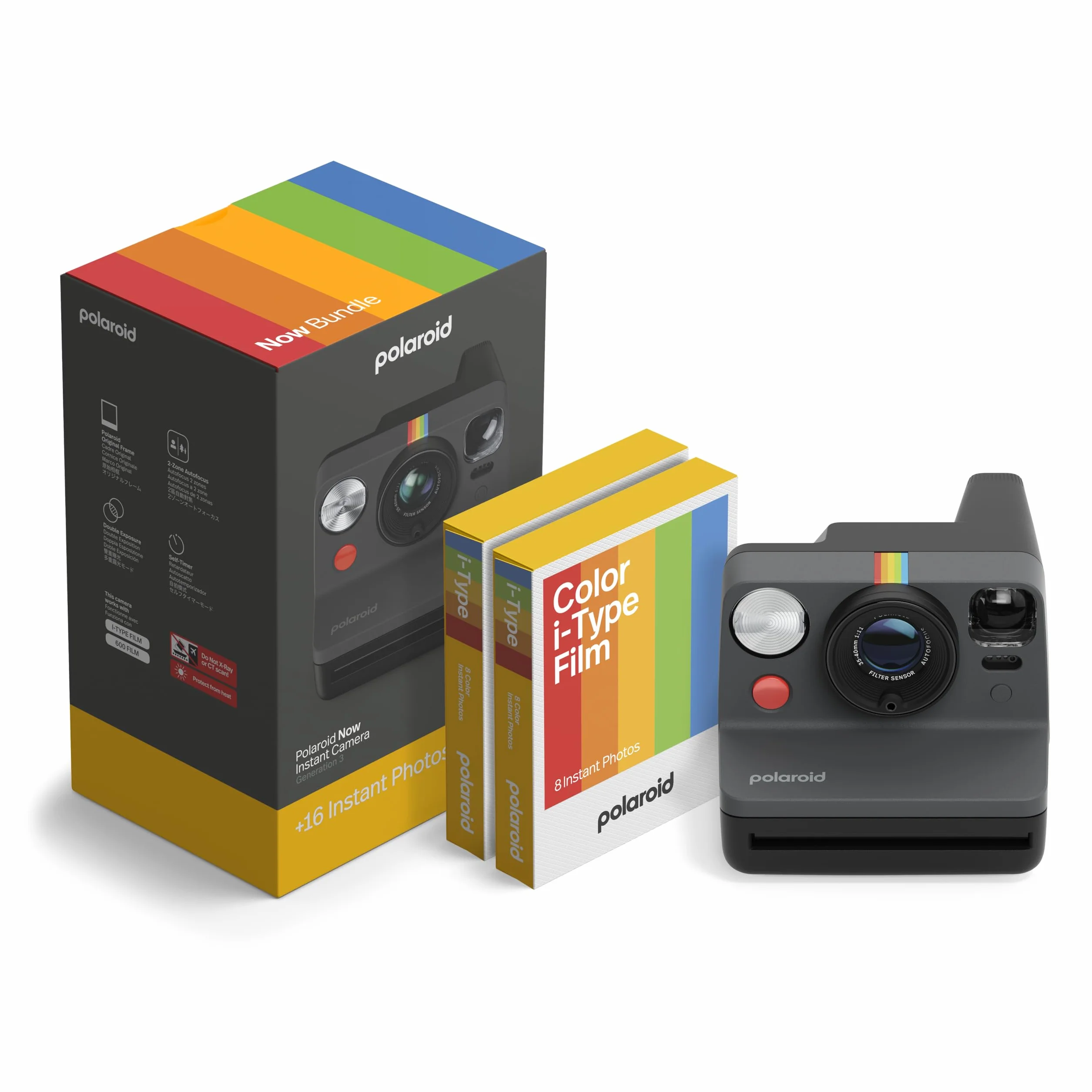 Polaroid Now Gen 3 Sofortbildkamera Bundle mit Farbfilm 16 Fotos Schwarz