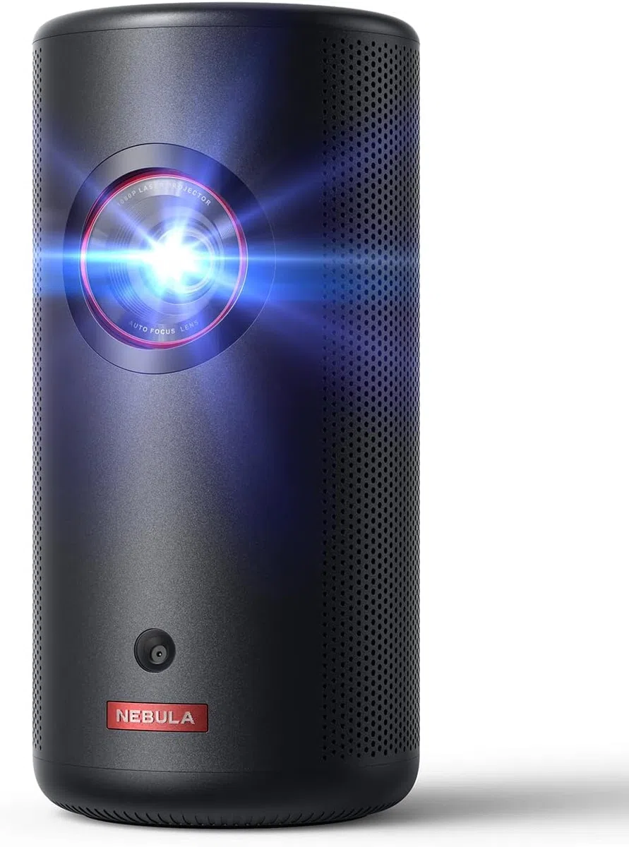 NEBULA Capsule 3 Laser GTV Beamer, 300 ANSI Lumen, 1080p Mini Smart TV Beamer, WLAN, Dolby Digital, Laserprojektor, Autofokus, 120-Zoll Bild, 2,5h Akku