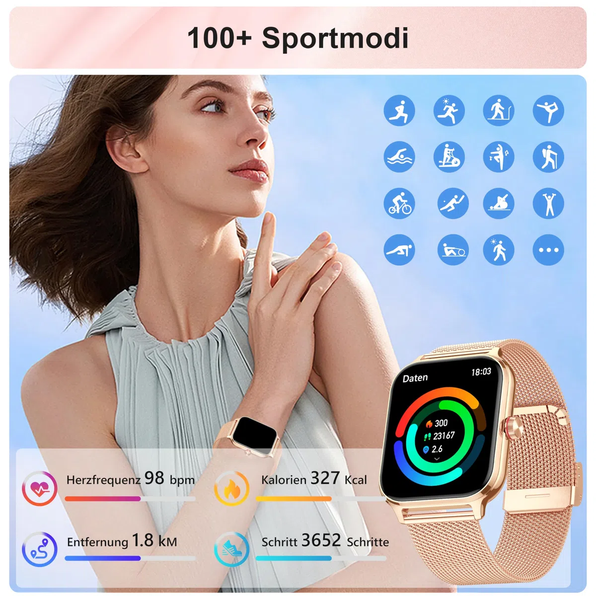 LODIMEKE Smartwatch Herren Damen Telefonfunktion Blutdruck Herzfrequenz Schlaf 1.96'' AI Fitnessuhr IP67 wasserdicht Schrittzähler
