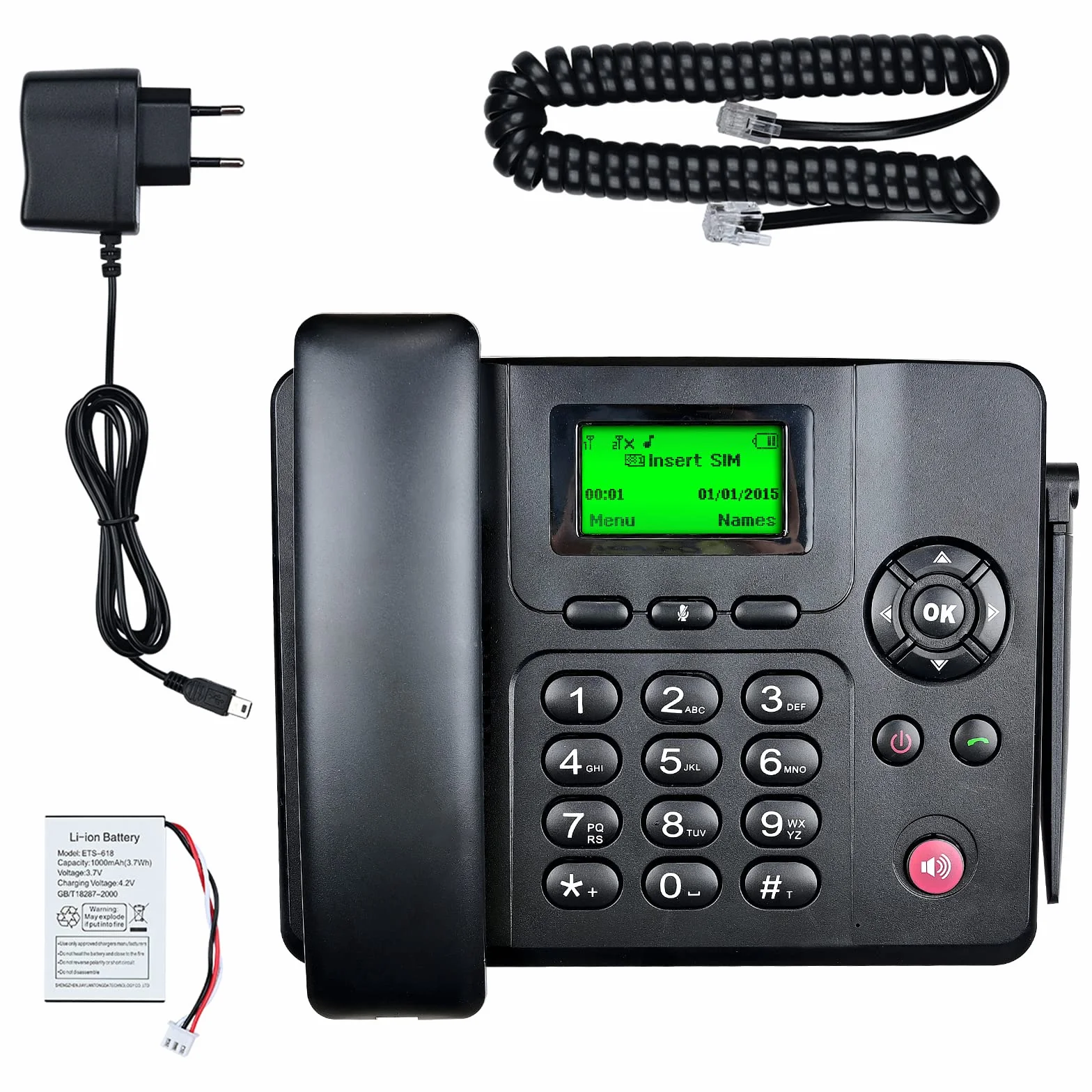 Lychee Quadband GSM Tischtelefon - Dual-SIM, Unterstützung für mehrere Sprachen(Einschließlich Deutsch),Großes Display mit Hintergrundbeleuchtung, Radiofunktion